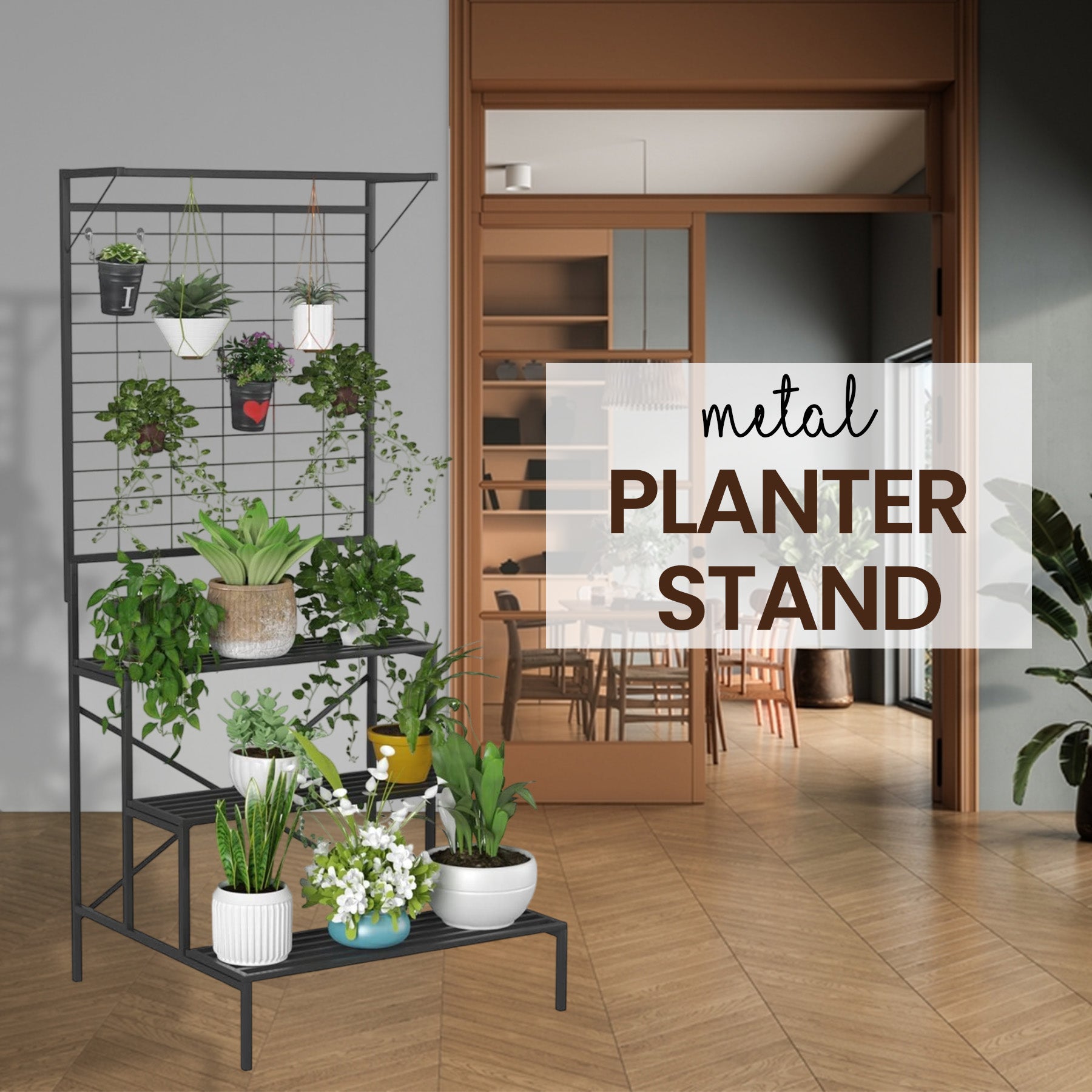 4 Tier Black Metal Planter Stand