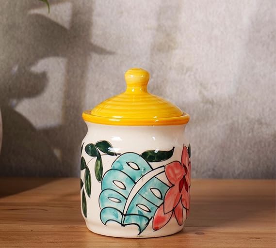 Flower printed Handcrafted Ceramic Pickle Jar Set of 3
