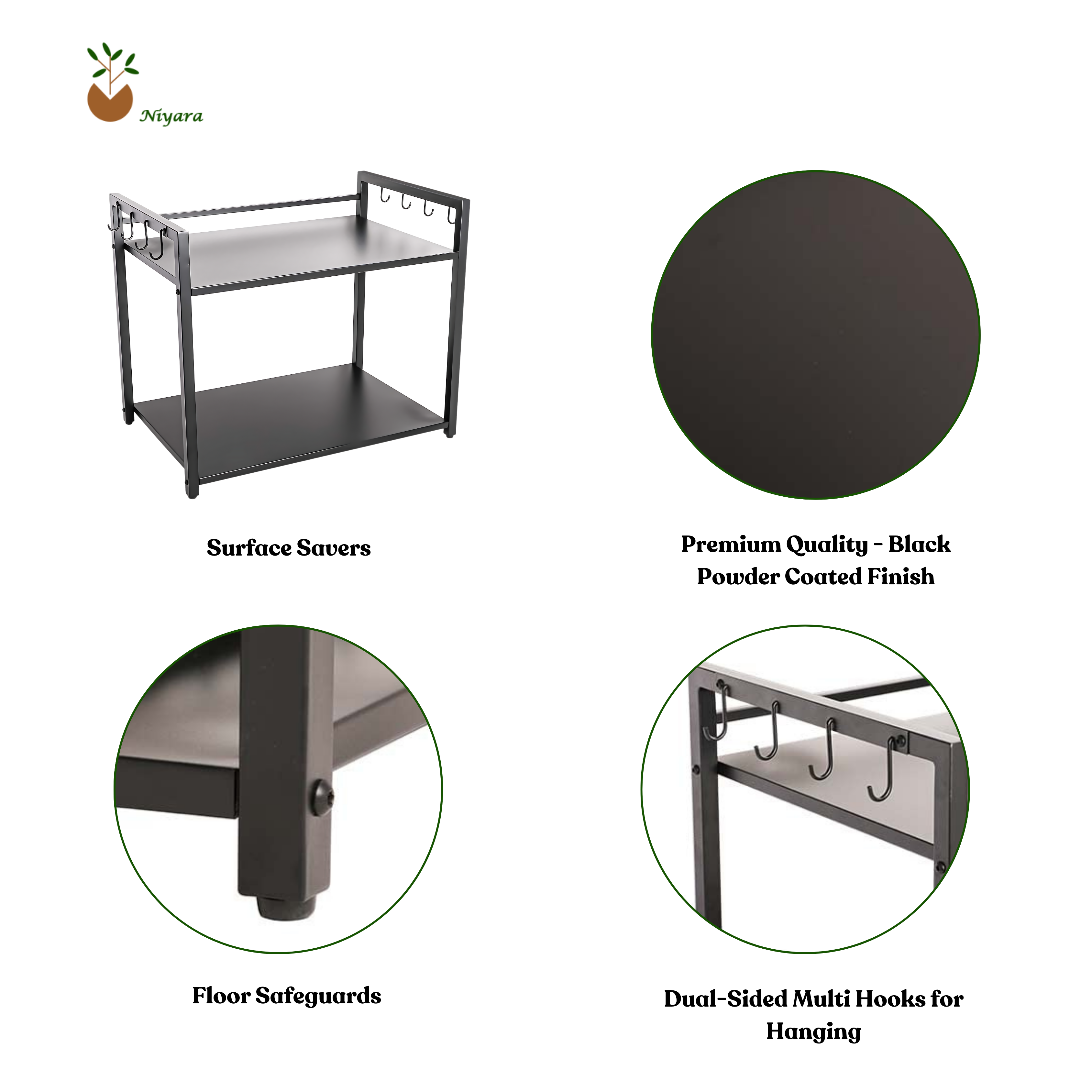 Black, Tiered Shelf kitchen Rack