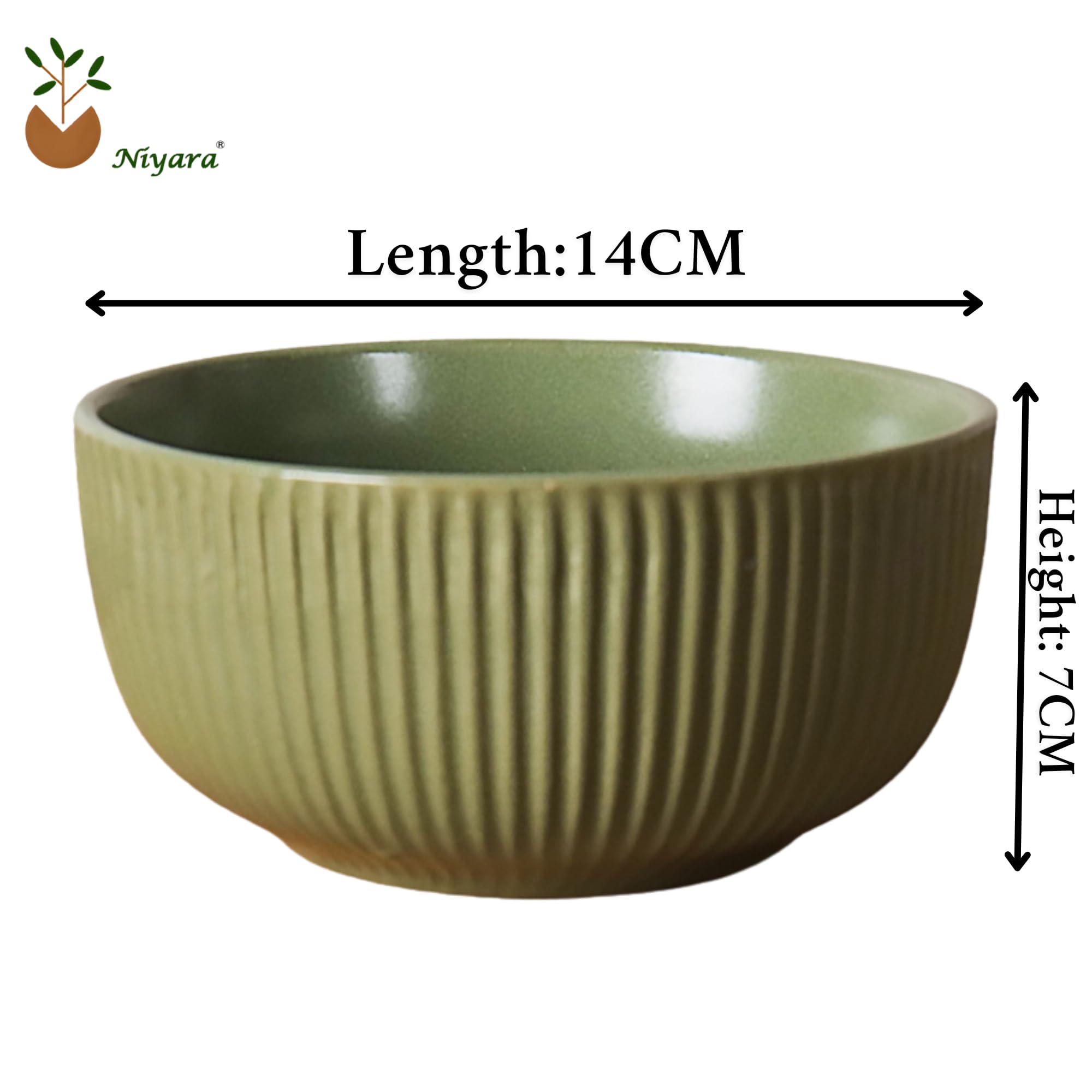 Green line design ceramic bowls set of 2