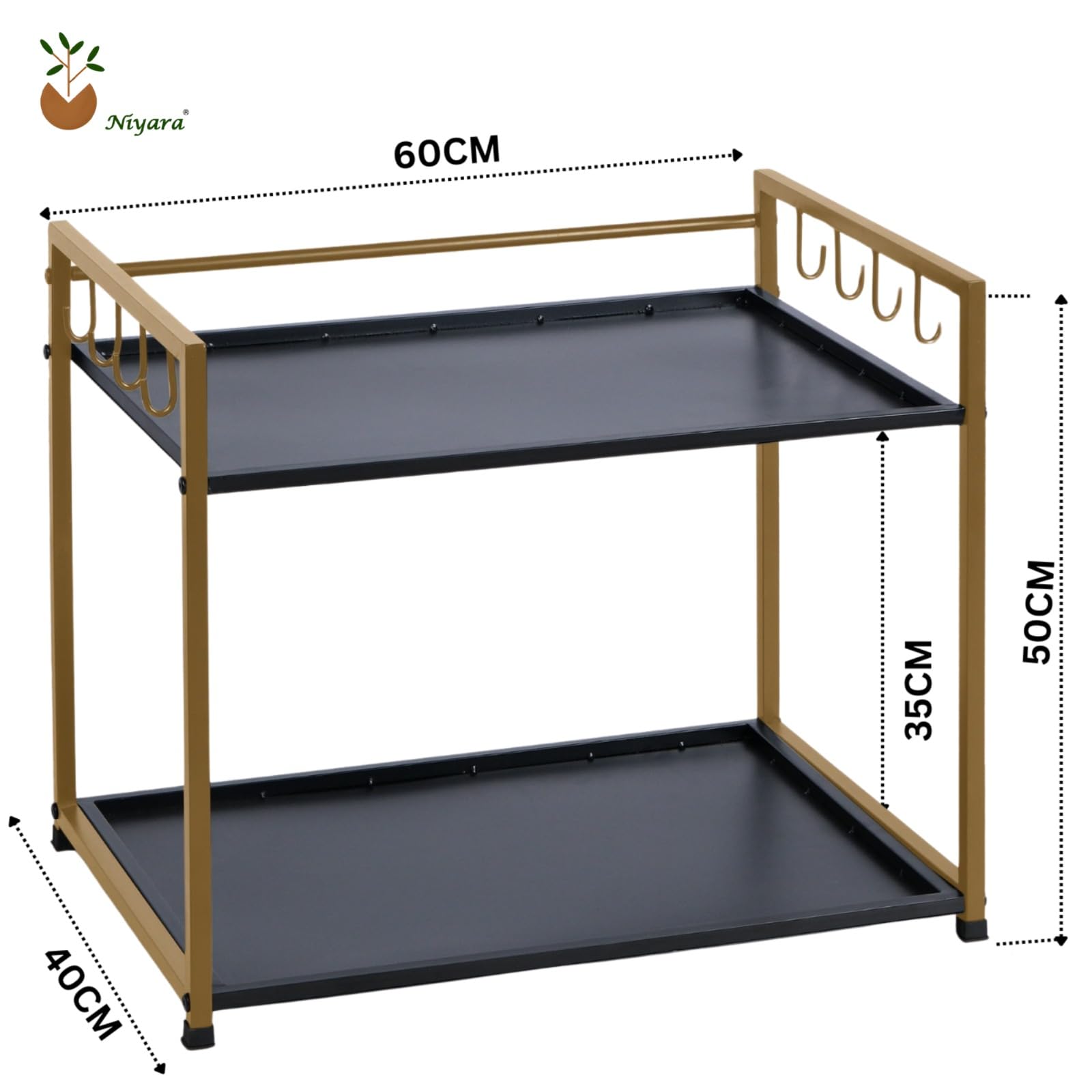 Metal Microwave Stand (Black with Gold)
