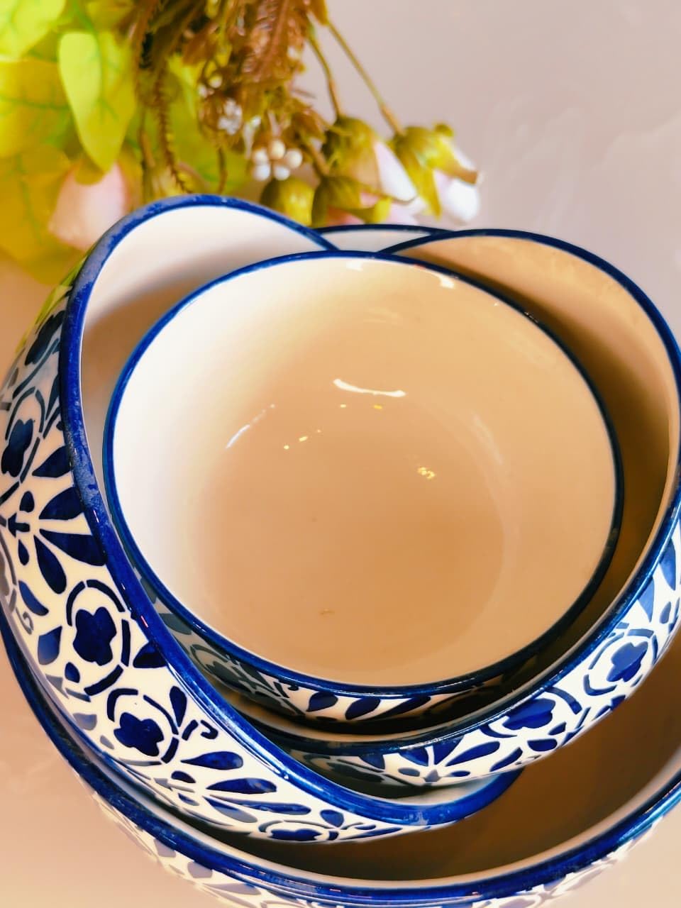 Blue & White Floral Printed Ceramic Serving Bowls