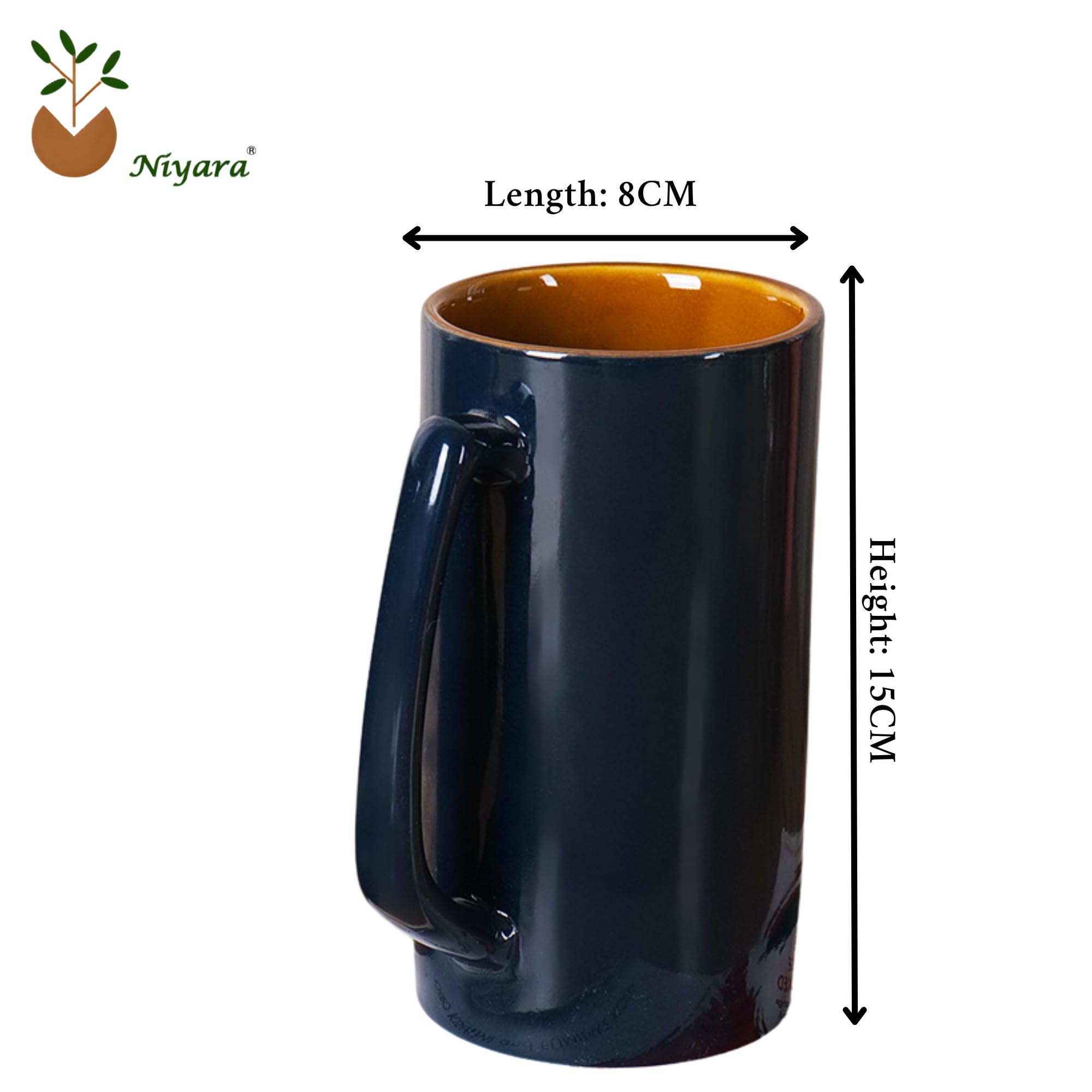 Large Navy Blue Ceramic Beer Mug set of 2