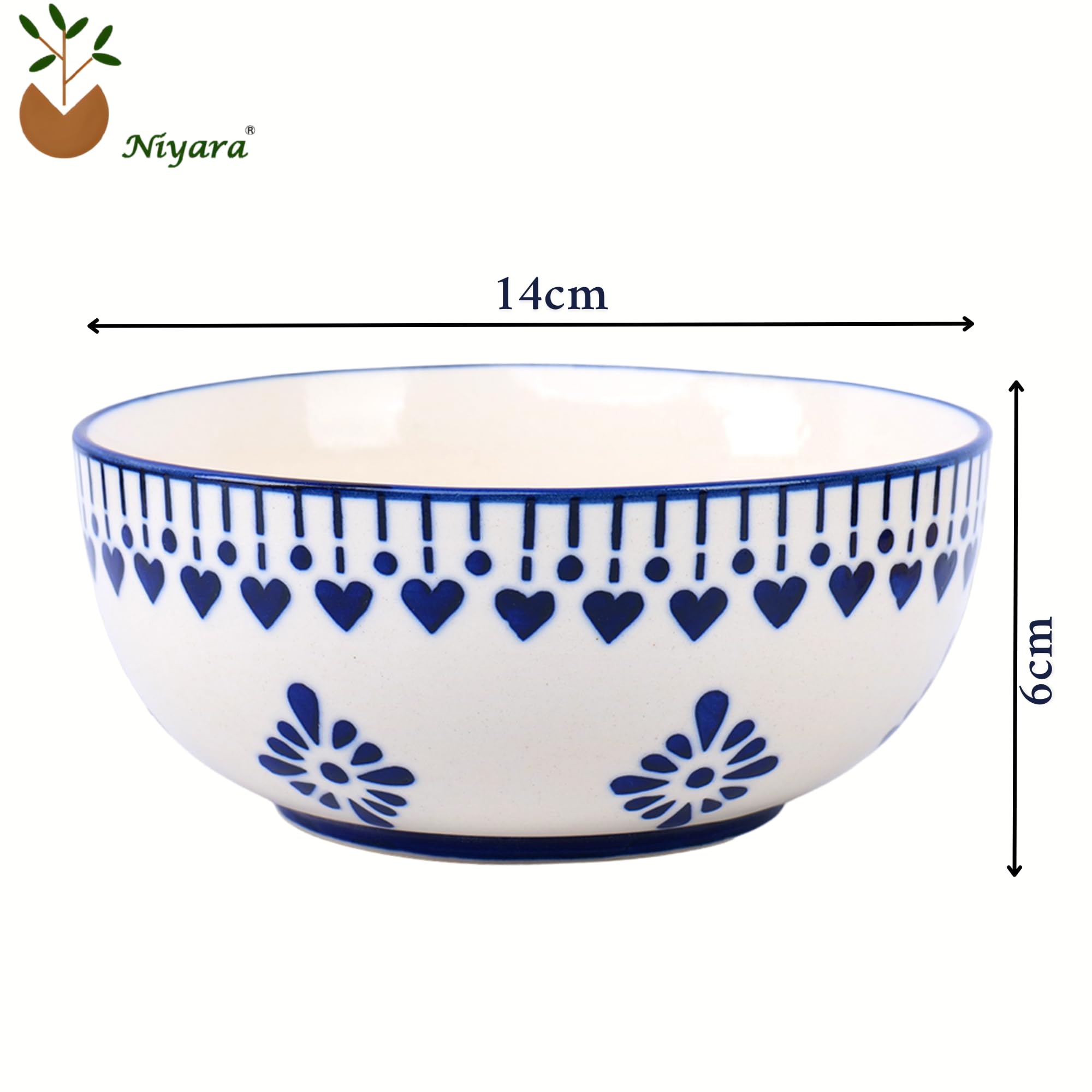 Handmade Ceramic Bowls Blue jhalar Design Set of 2