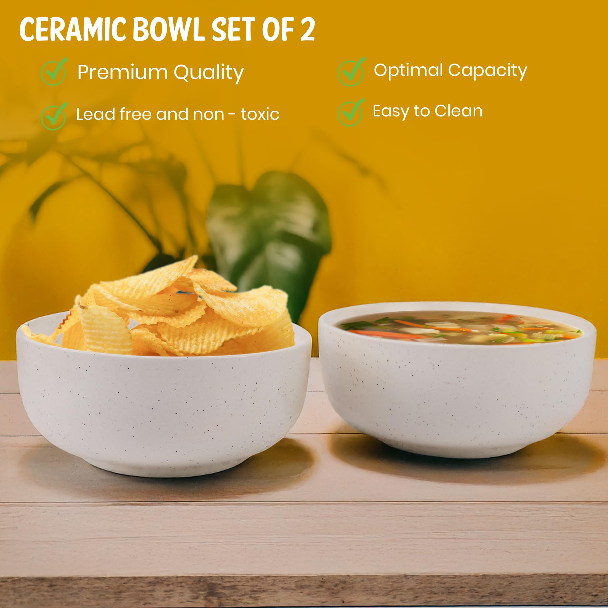 Handmade Ceramic Bowls Glossy White Set of 2