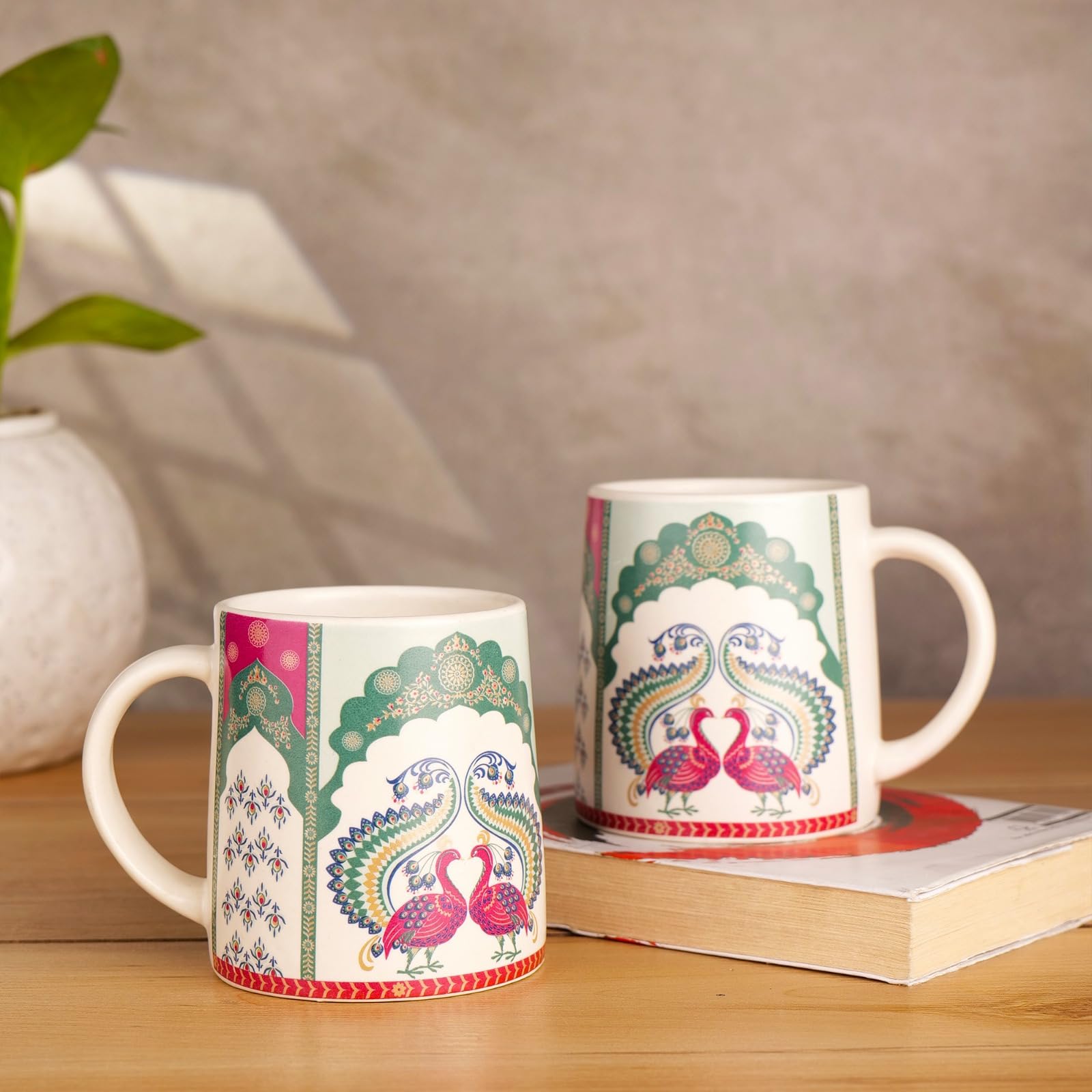 Peacock Printed Ceramic Mug Set of 2