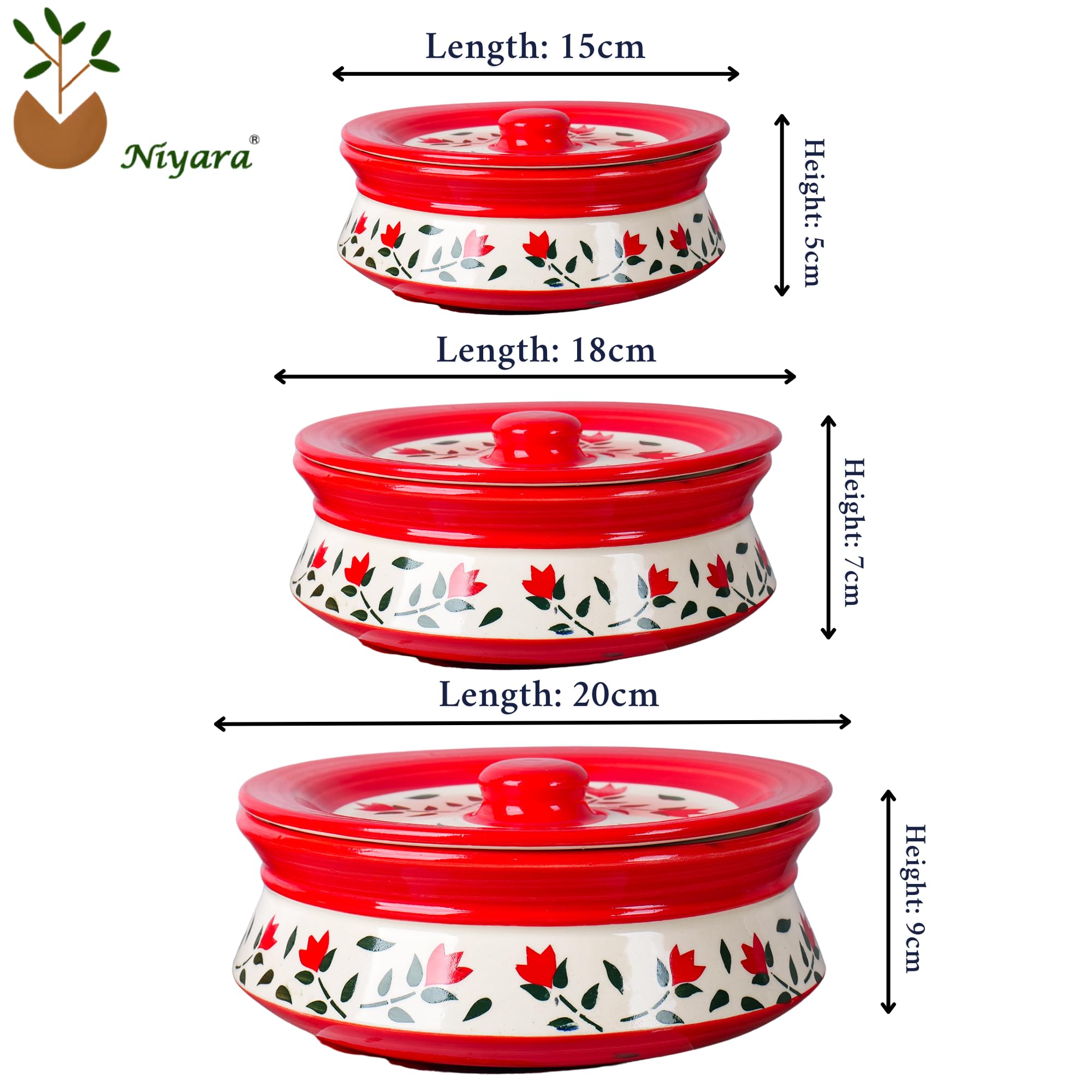Red leaf printed casserole set of 3
