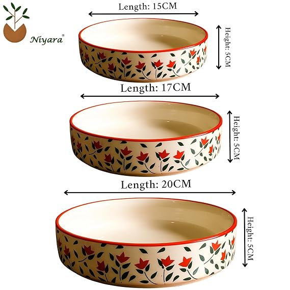 Red leaf design Ceramic Salad Bowl Set of 3