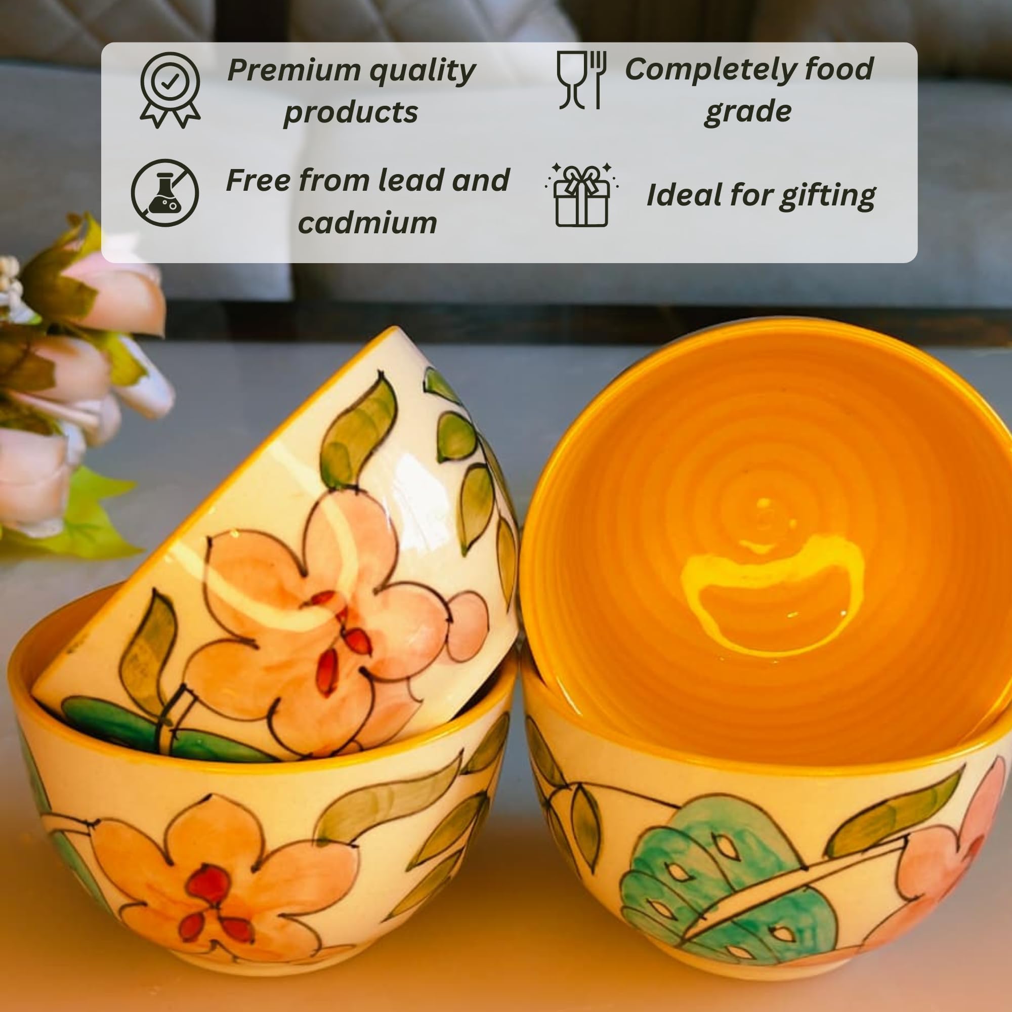 Niyara Floral & Leaf Design Multipurpose Bowls , Set of 4