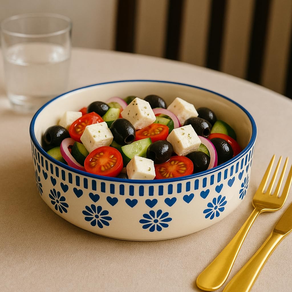 Blue leaf design salad bowl set of 1