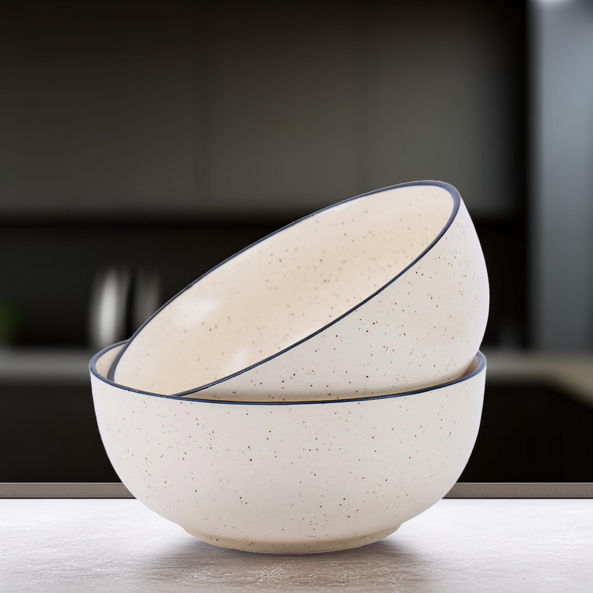 White with black border Ceramic Bowls set of 2