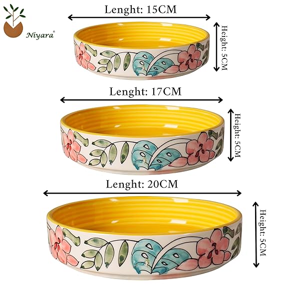 Yellow flower print salad bowl set of 3