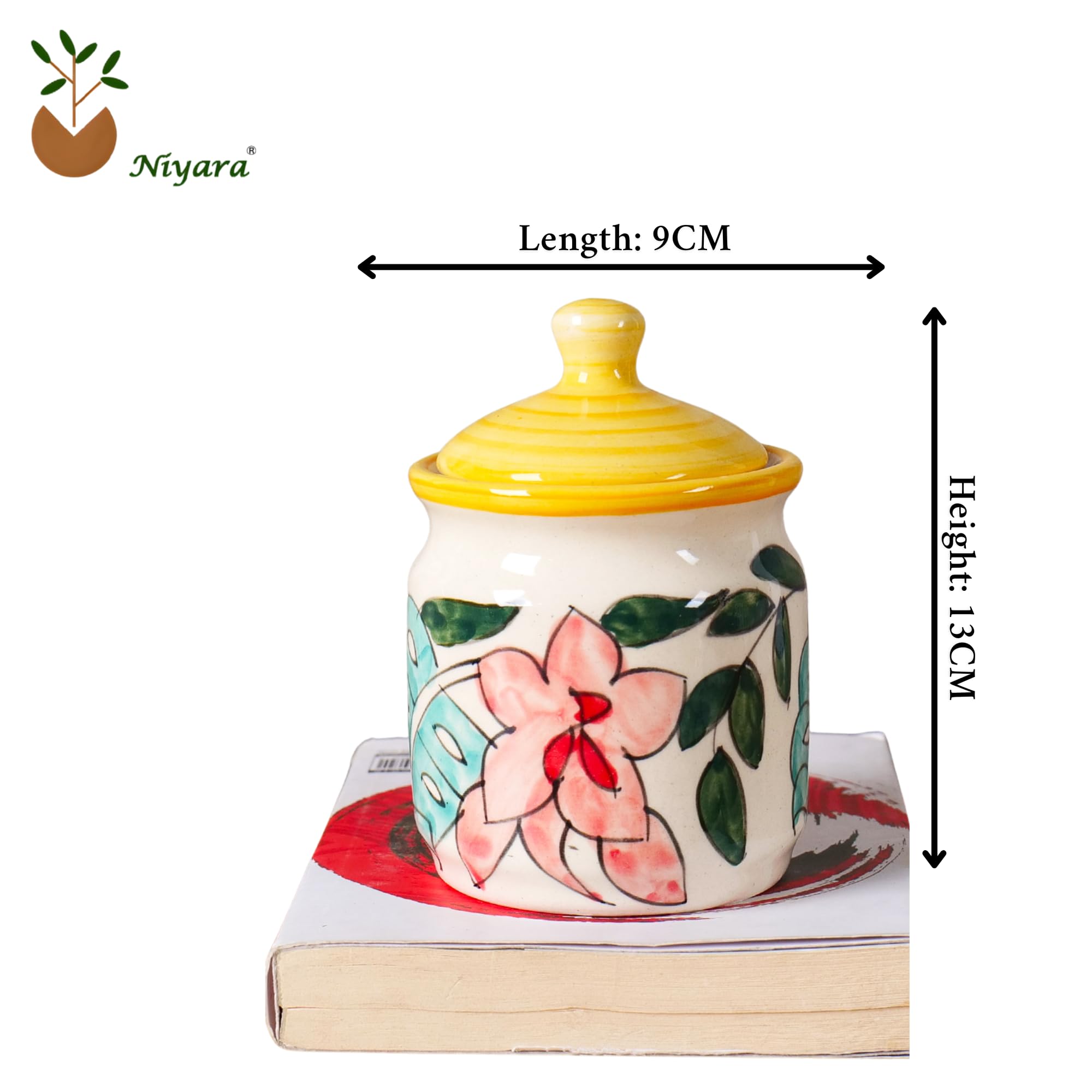 Flower printed Handcrafted Ceramic Pickle Jar Set of 3