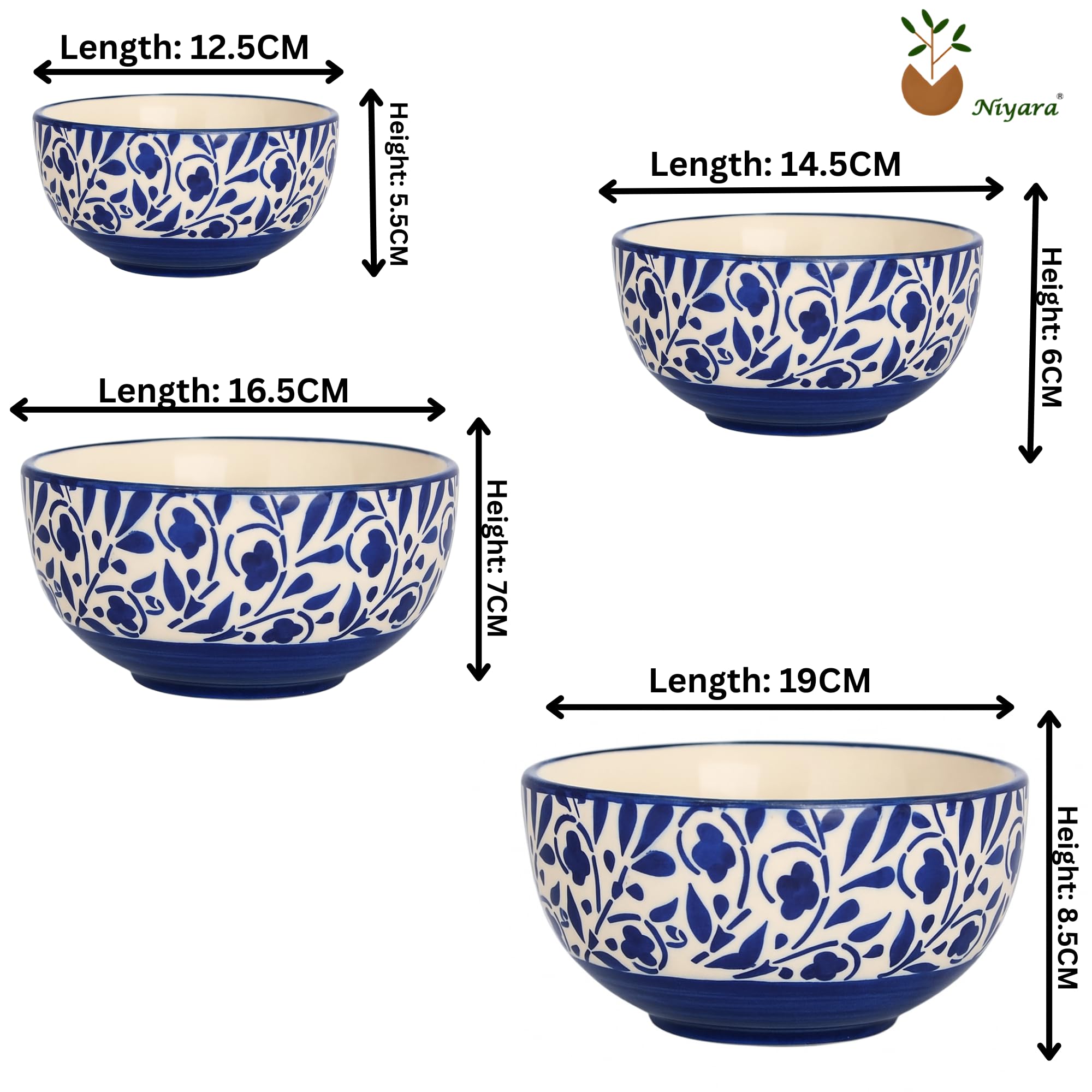 Blue & White Floral Printed Ceramic Serving Bowls