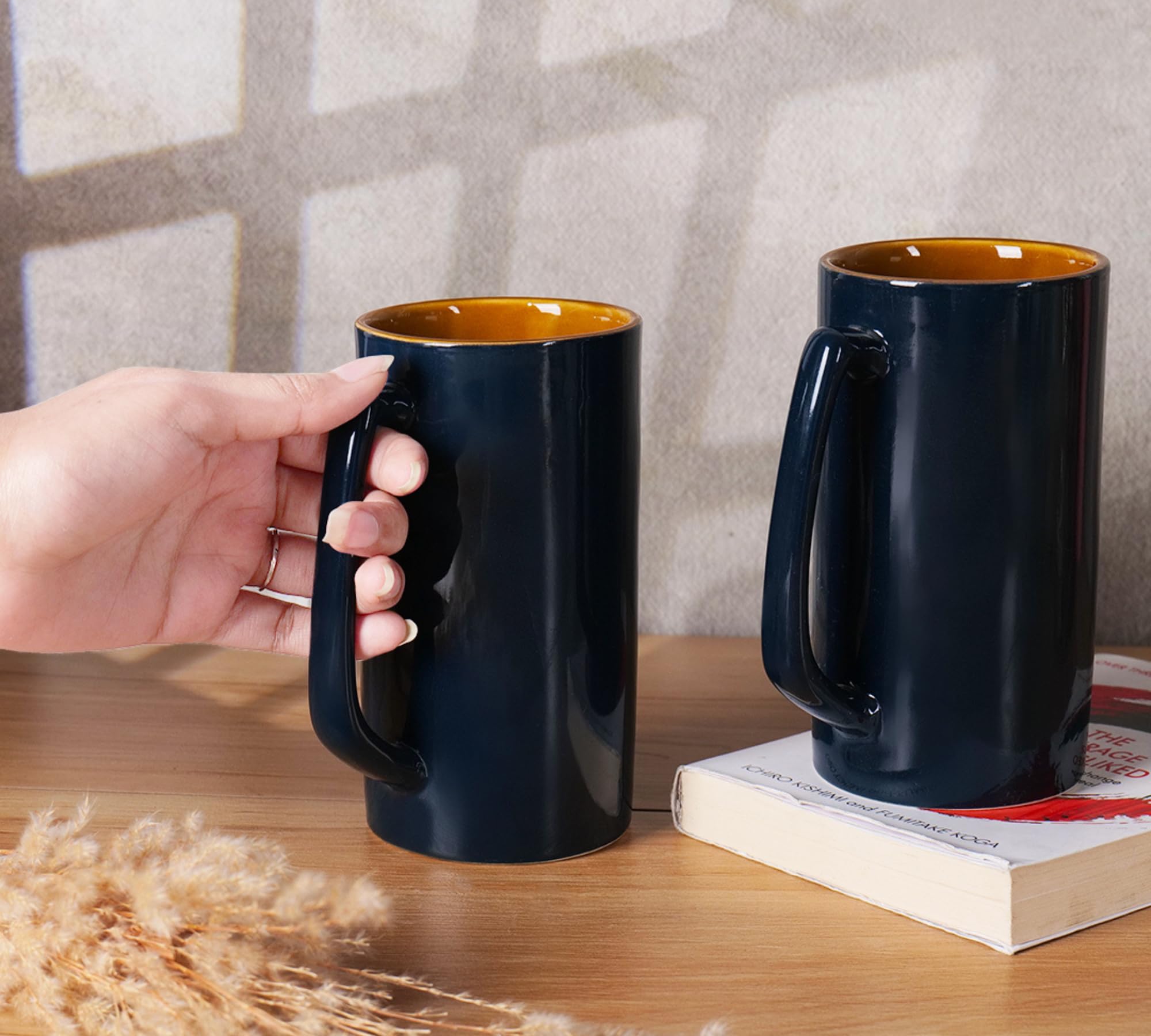 Large Navy Blue Ceramic Beer Mug set of 2