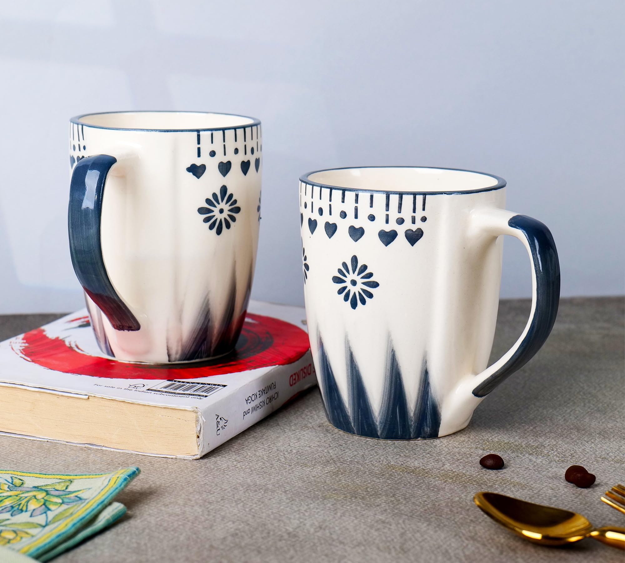Grey Flower Mug Set Of 2