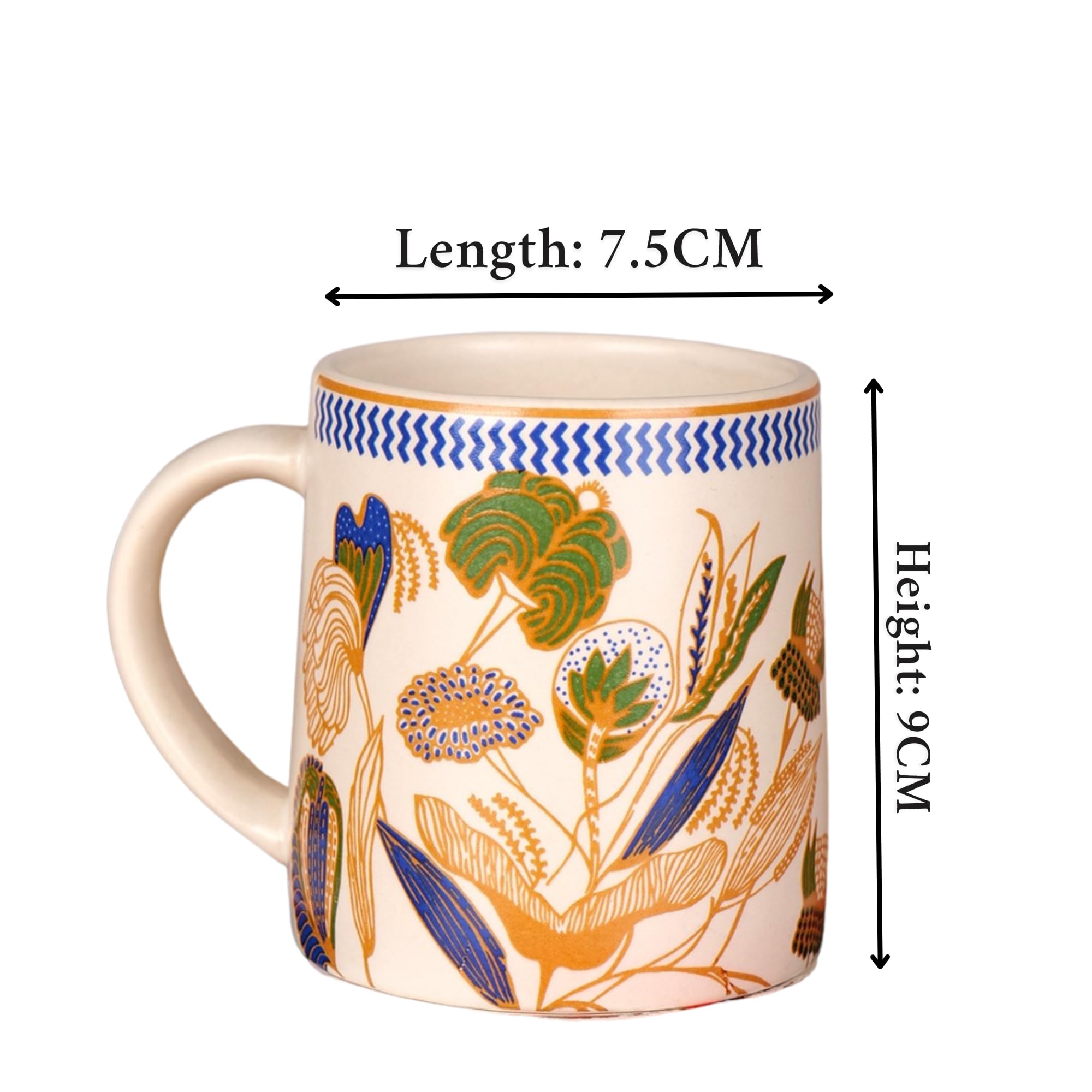 Blue leaf printed Mug set of 2