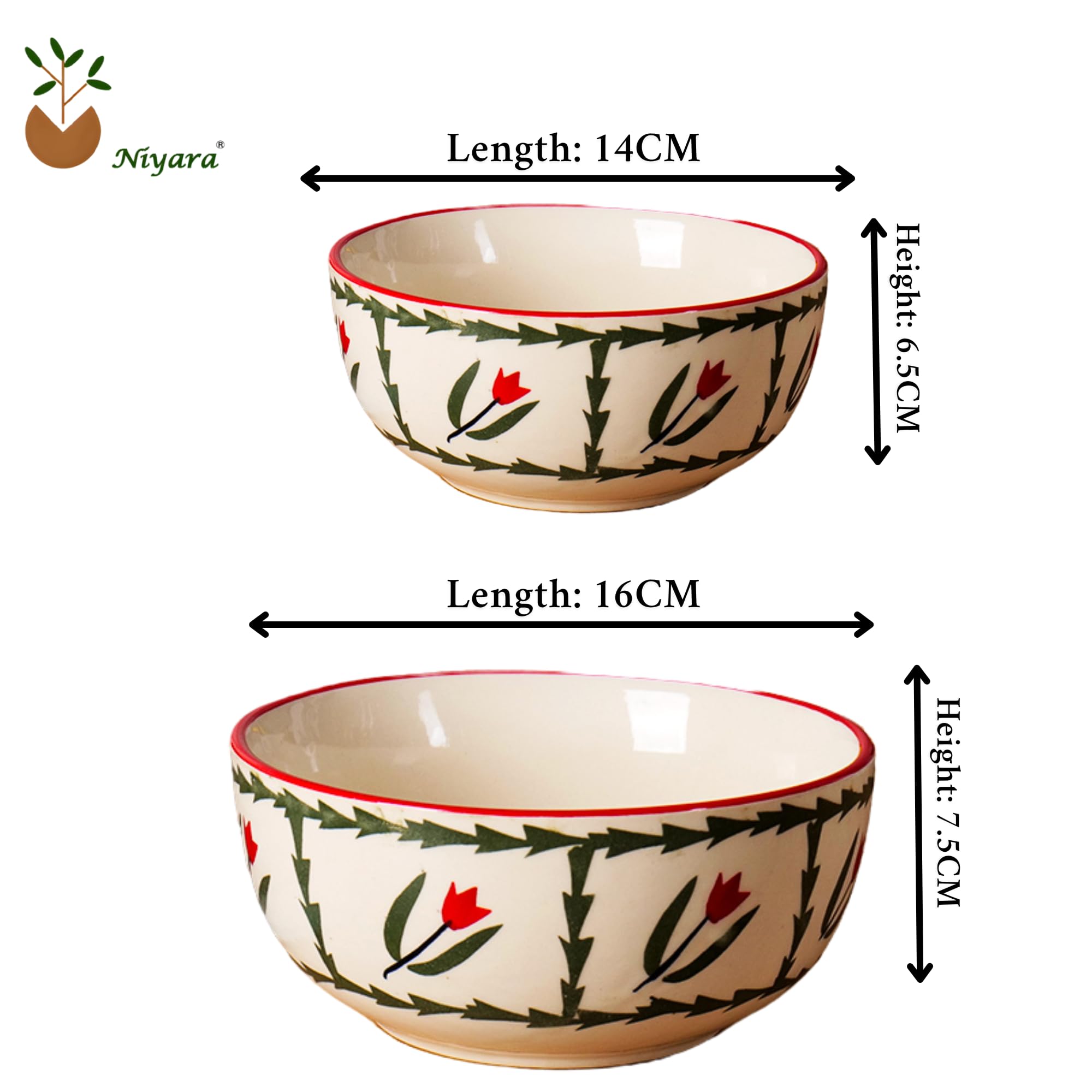 Handmade Ceramic Bowls Green leaf design Set of 2