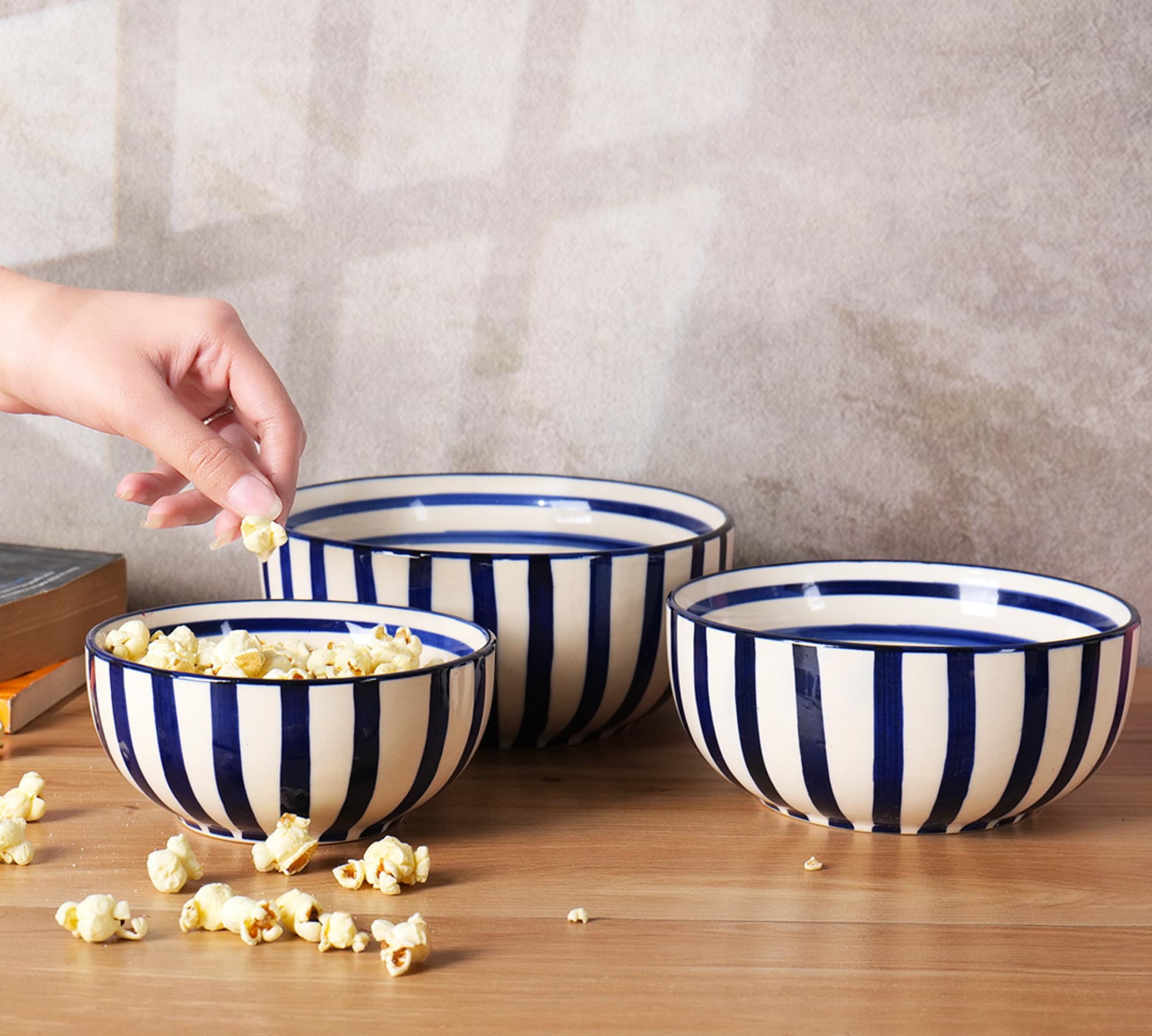 Blue line bowl set of 3