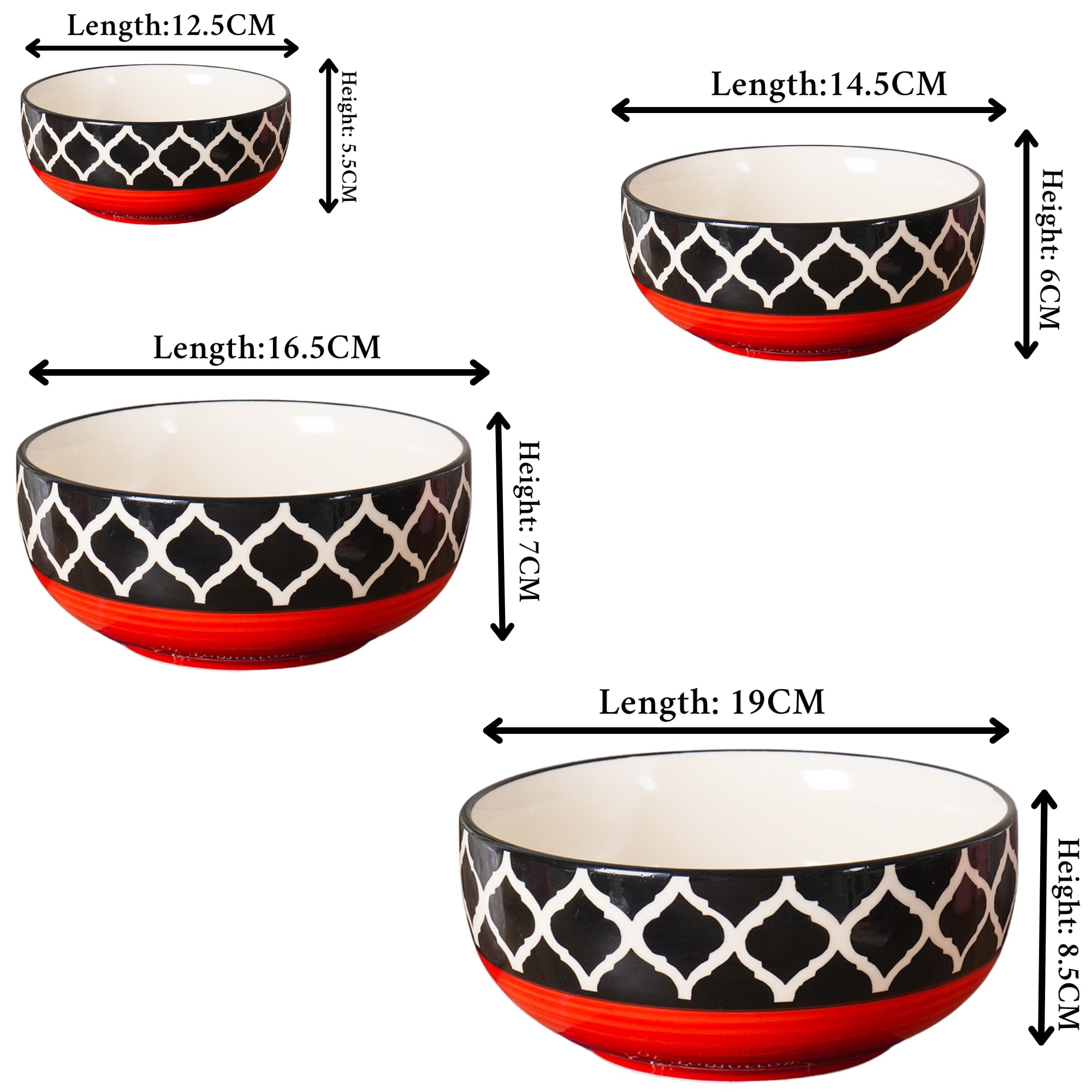 Red and black moroccan design bowl set of 4