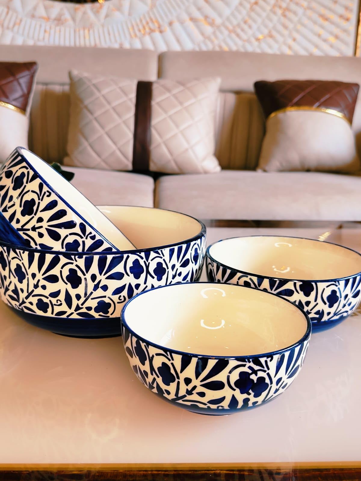 Blue & White Floral Printed Ceramic Serving Bowls