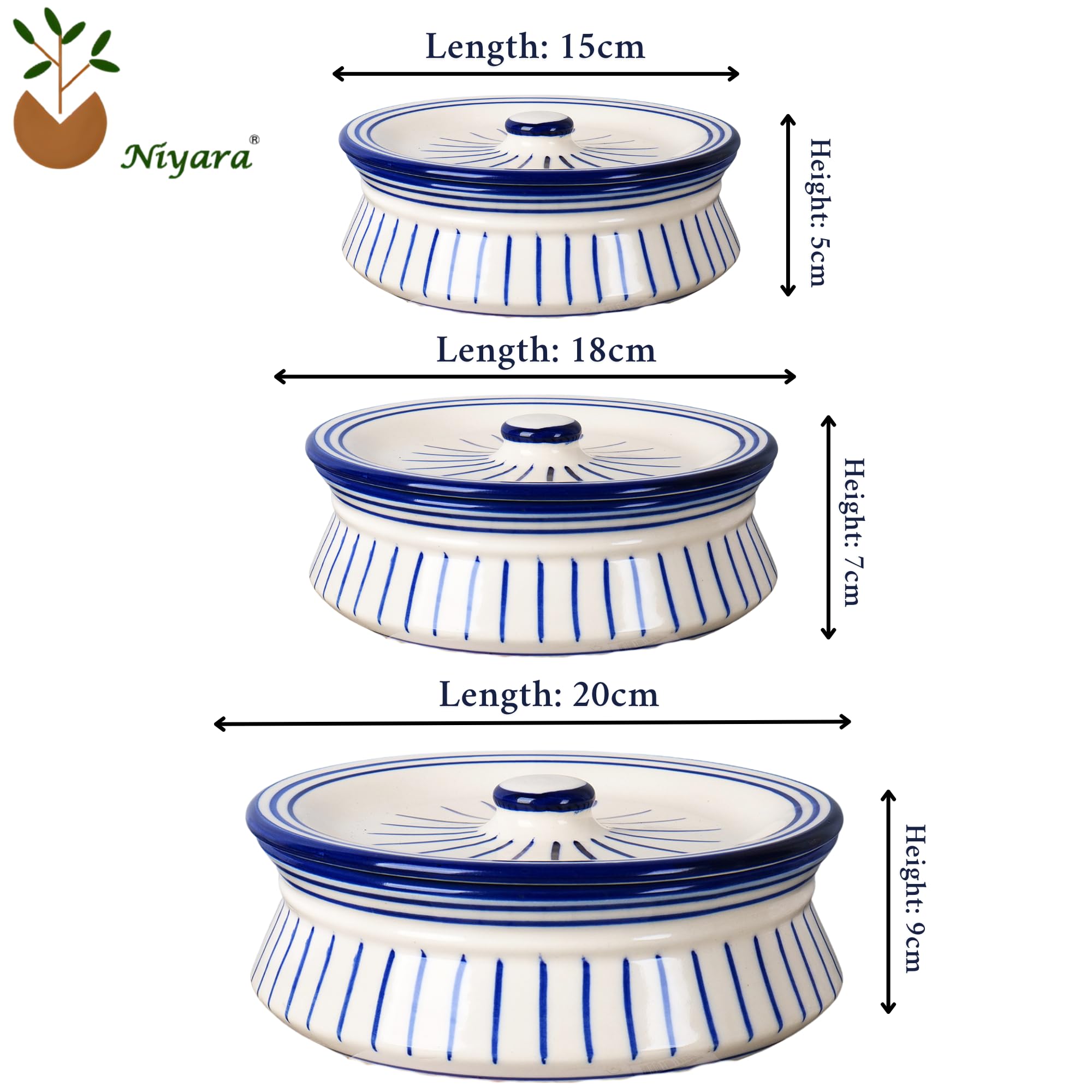 Blue line Premium Ceramic Casserole Set of 3