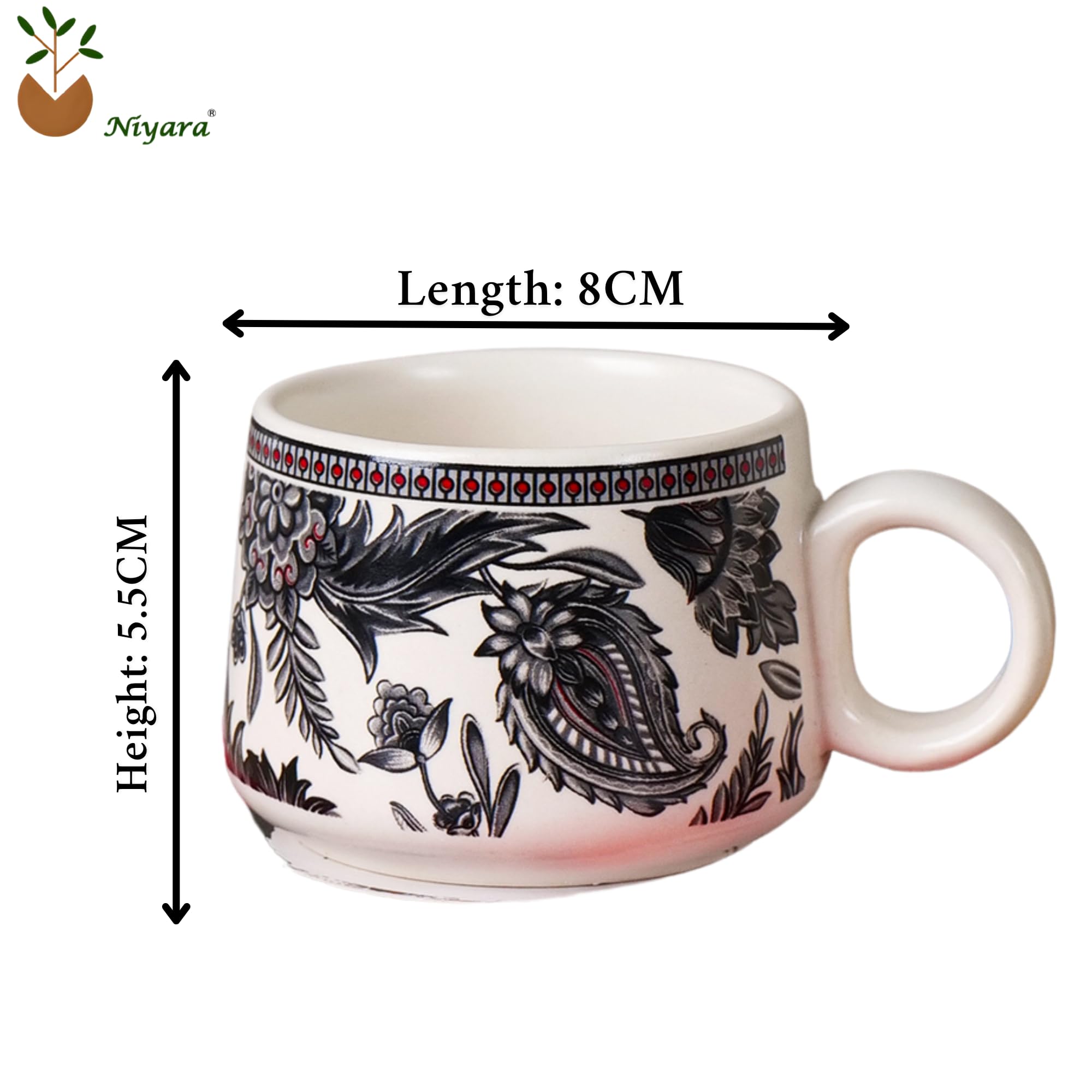 Black leaf design cup set of 6