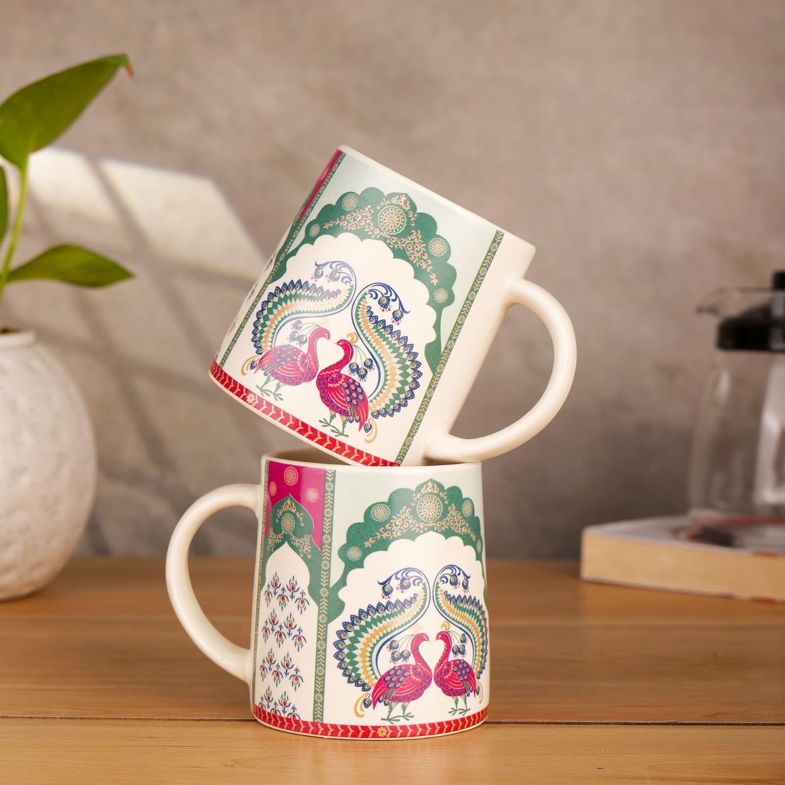 Peacock Printed Ceramic Mug Set of 2