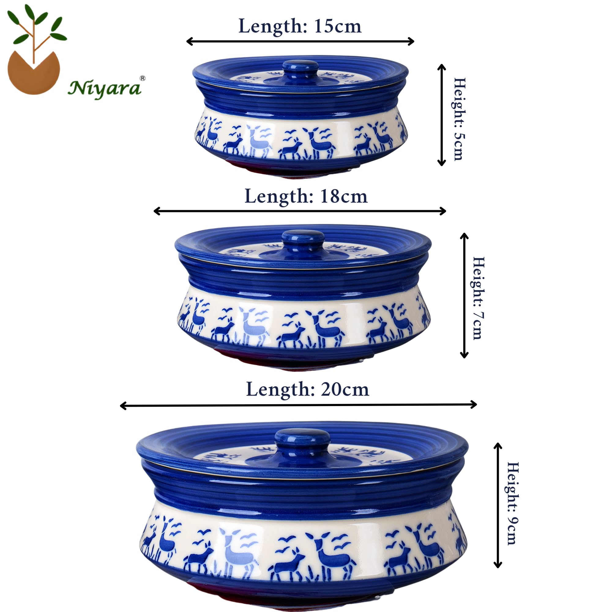 Blue deer printed casserole set of 3