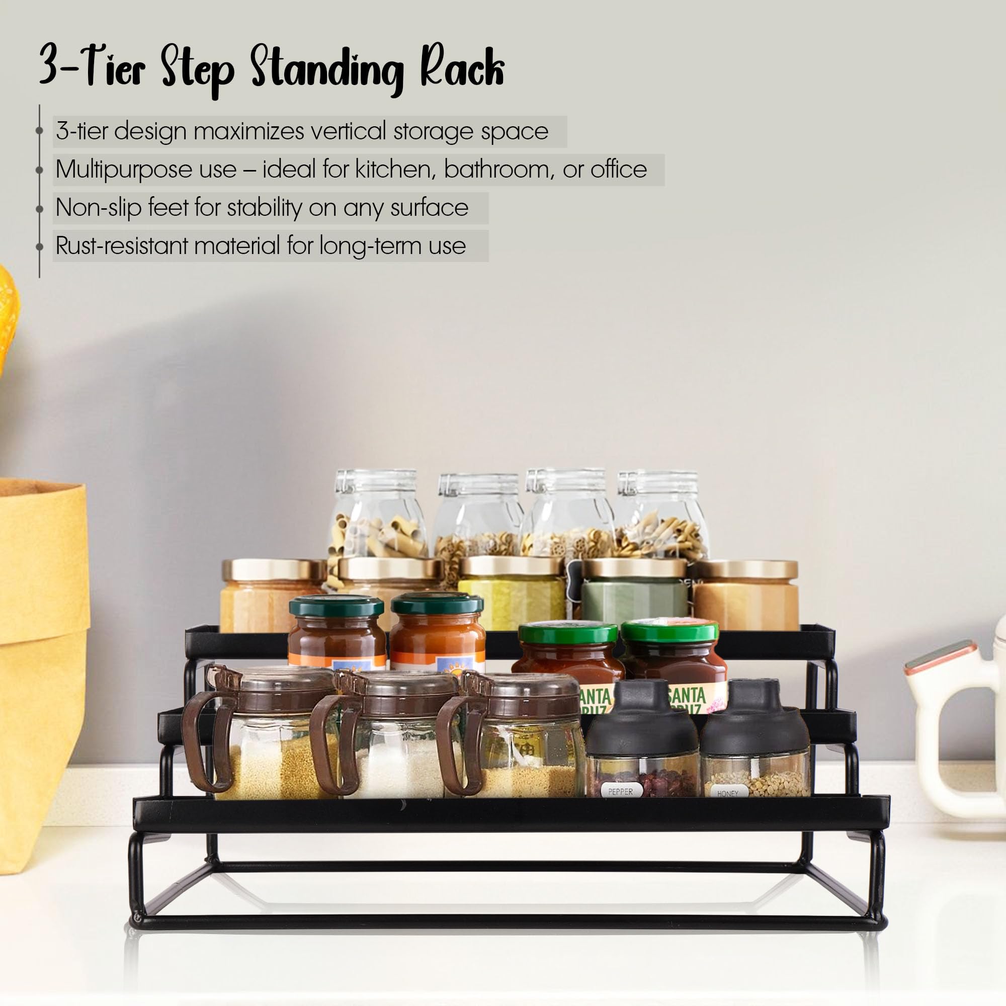 Black stairs design 3-Tier Spice Rack