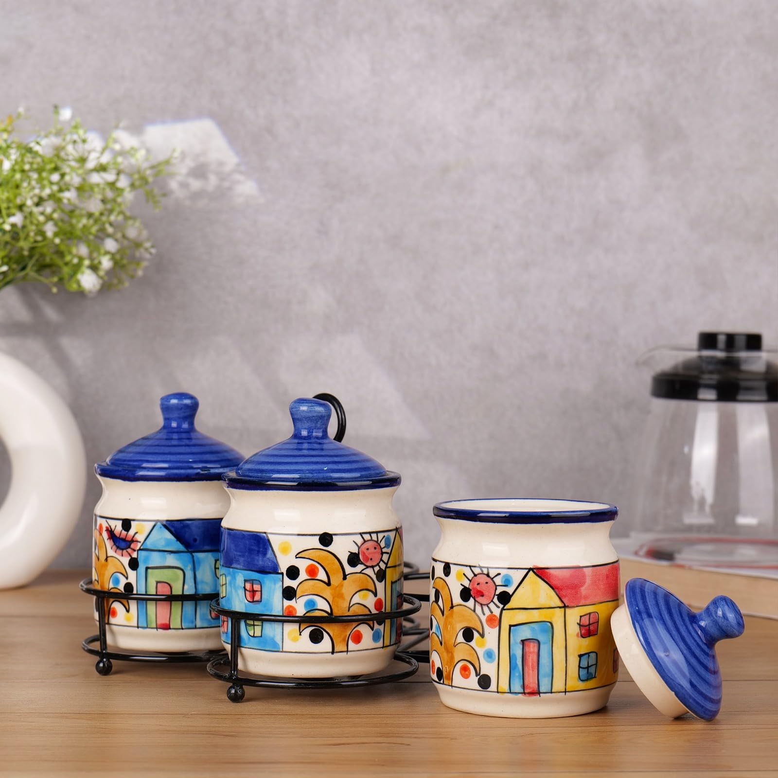 Home printed Handcrafted Ceramic Pickle Jar Set of 3