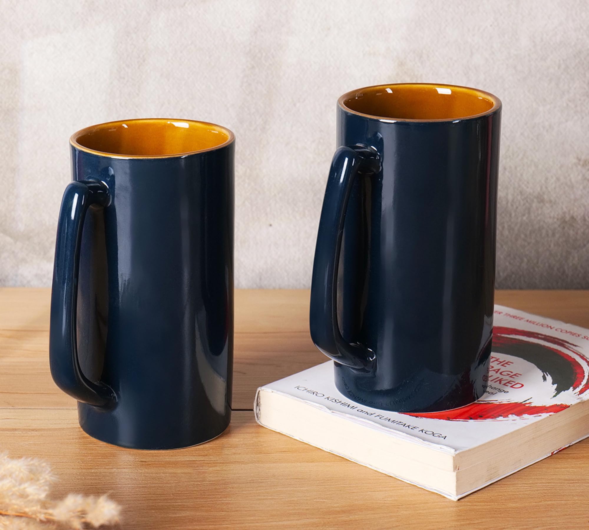 Large Navy Blue Ceramic Beer Mug set of 2
