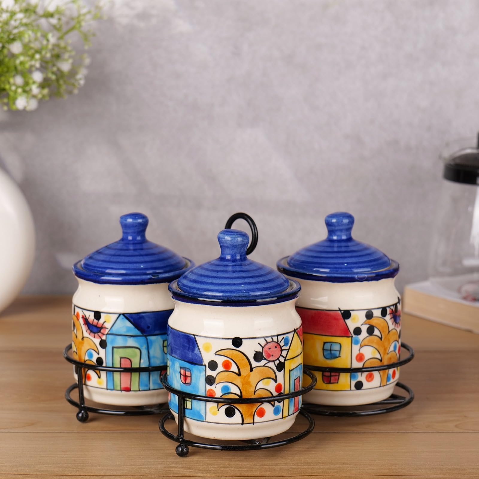 Home printed Handcrafted Ceramic Pickle Jar Set of 3