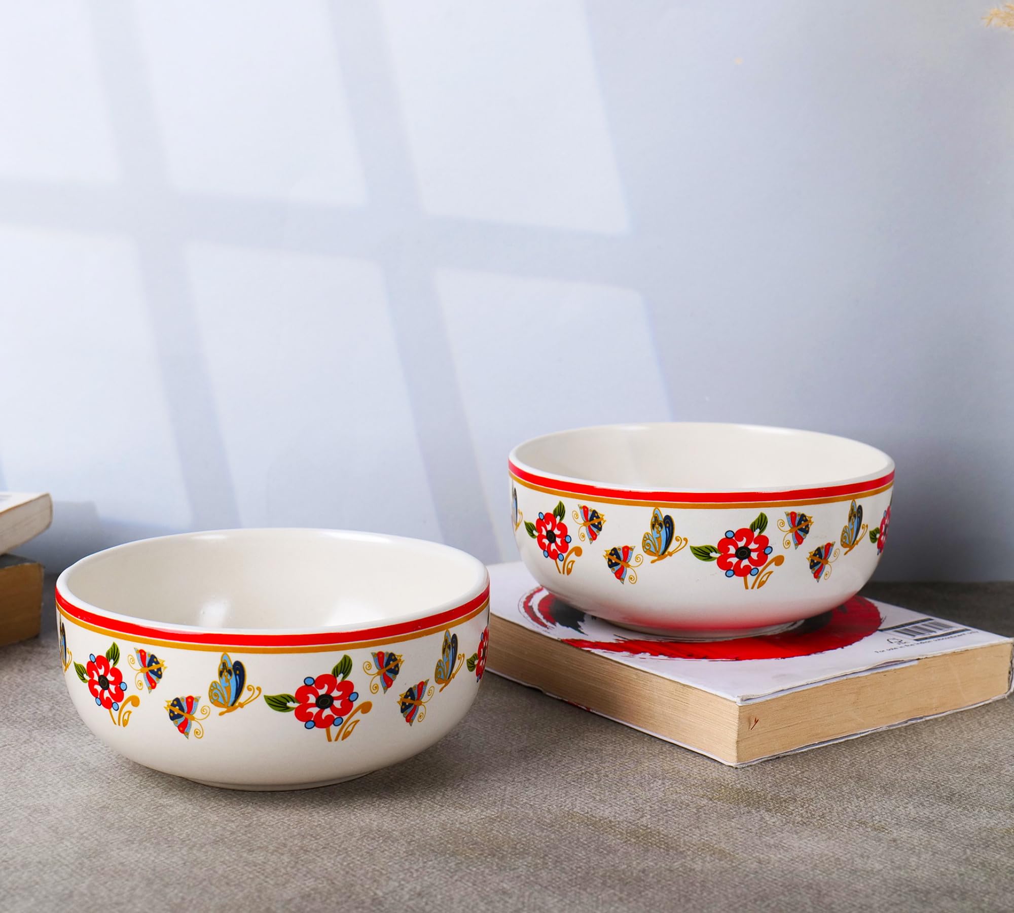 Red Butterfly printed ceramic bowls