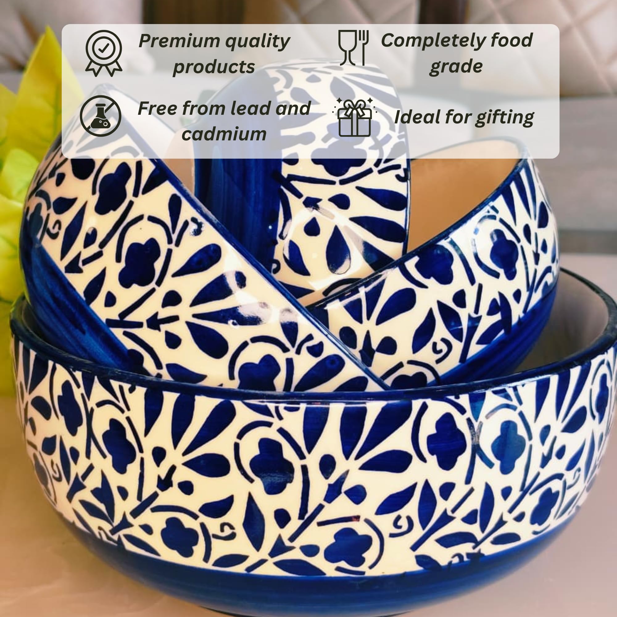 Blue & White Floral Printed Ceramic Serving Bowls