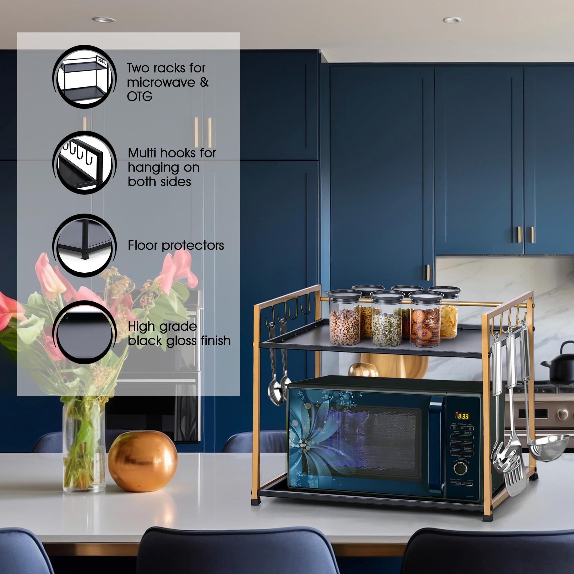 Metal Microwave Stand (Black with Gold)