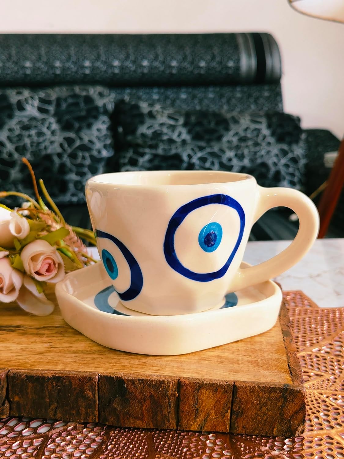 Evil eye cup with saucer set of 2