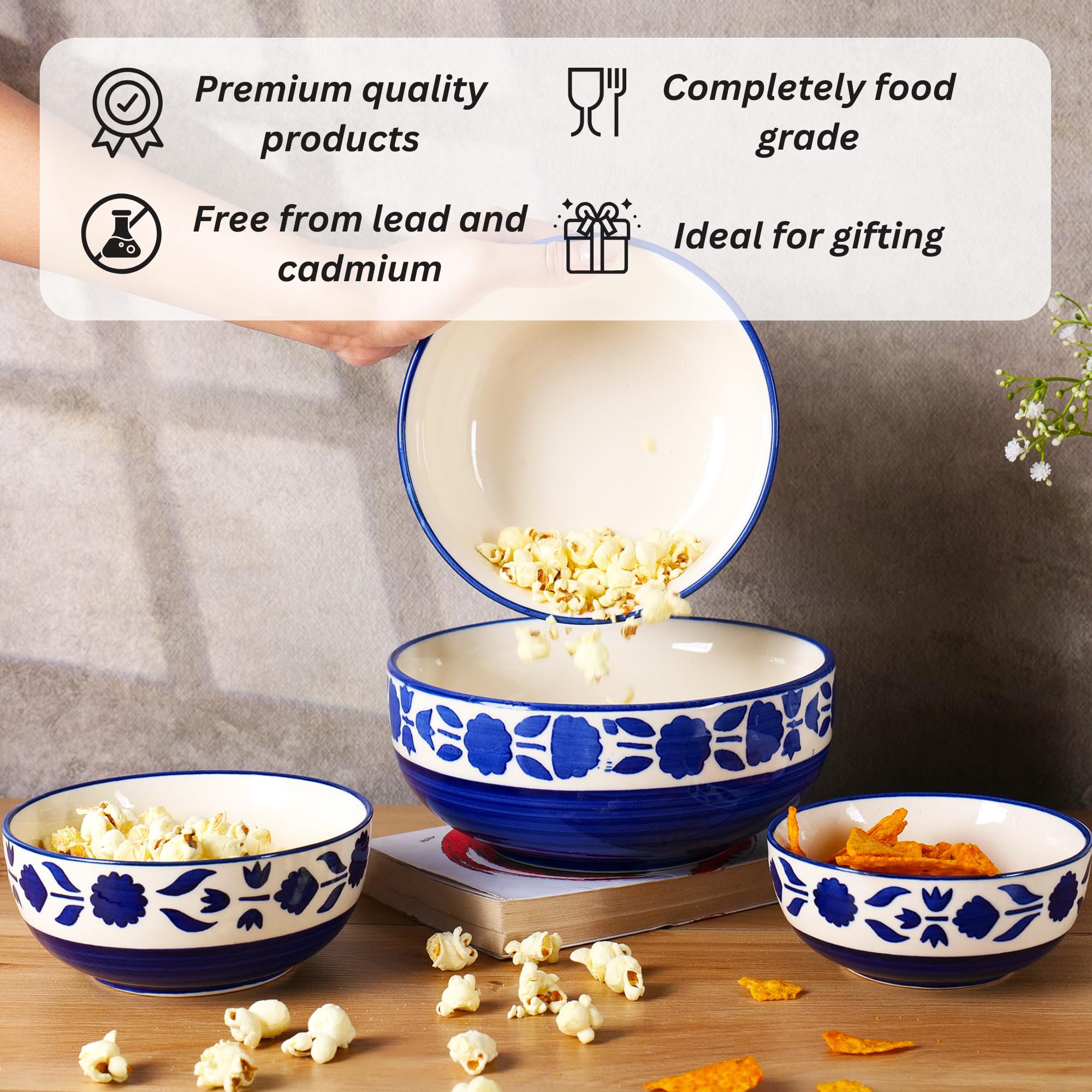 Blue floral design bowl set of 4