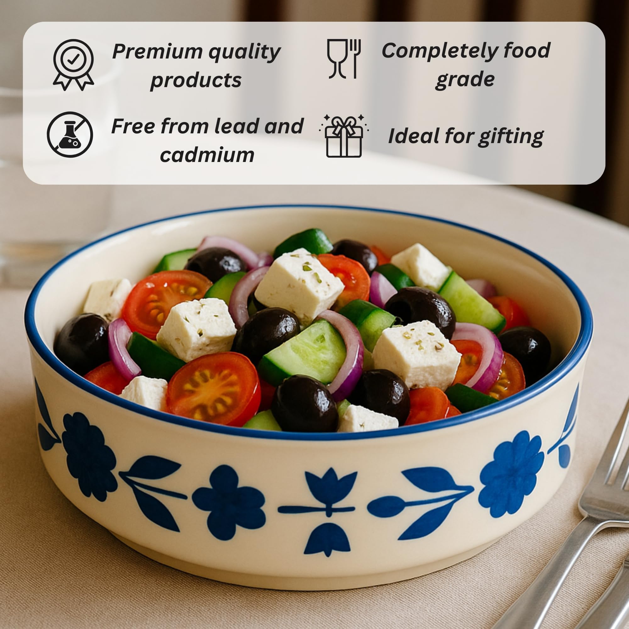 Blue flower design Ceramic Salad Bowl