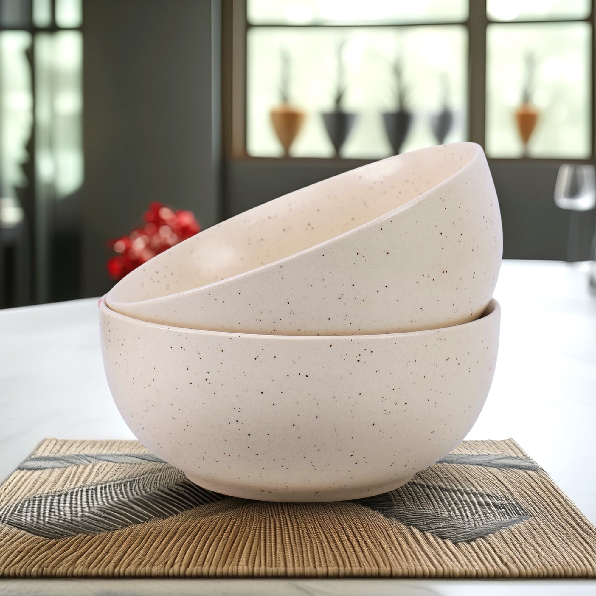 Handmade Ceramic Bowls Glossy White Set of 2
