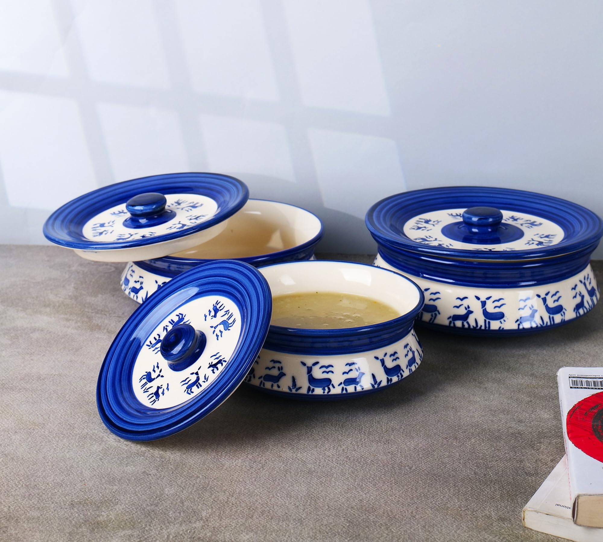 Blue deer printed casserole set of 3
