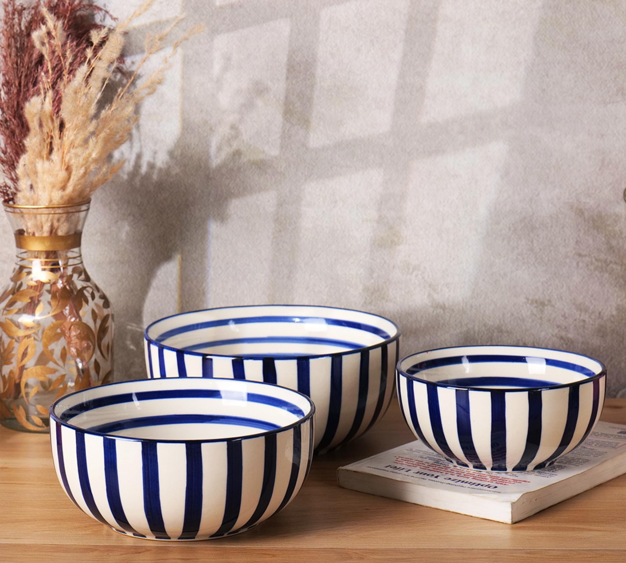 Blue line bowl set of 3