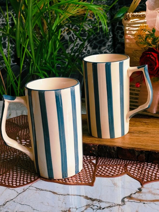 Grey Strip Beer Mug set of 2
