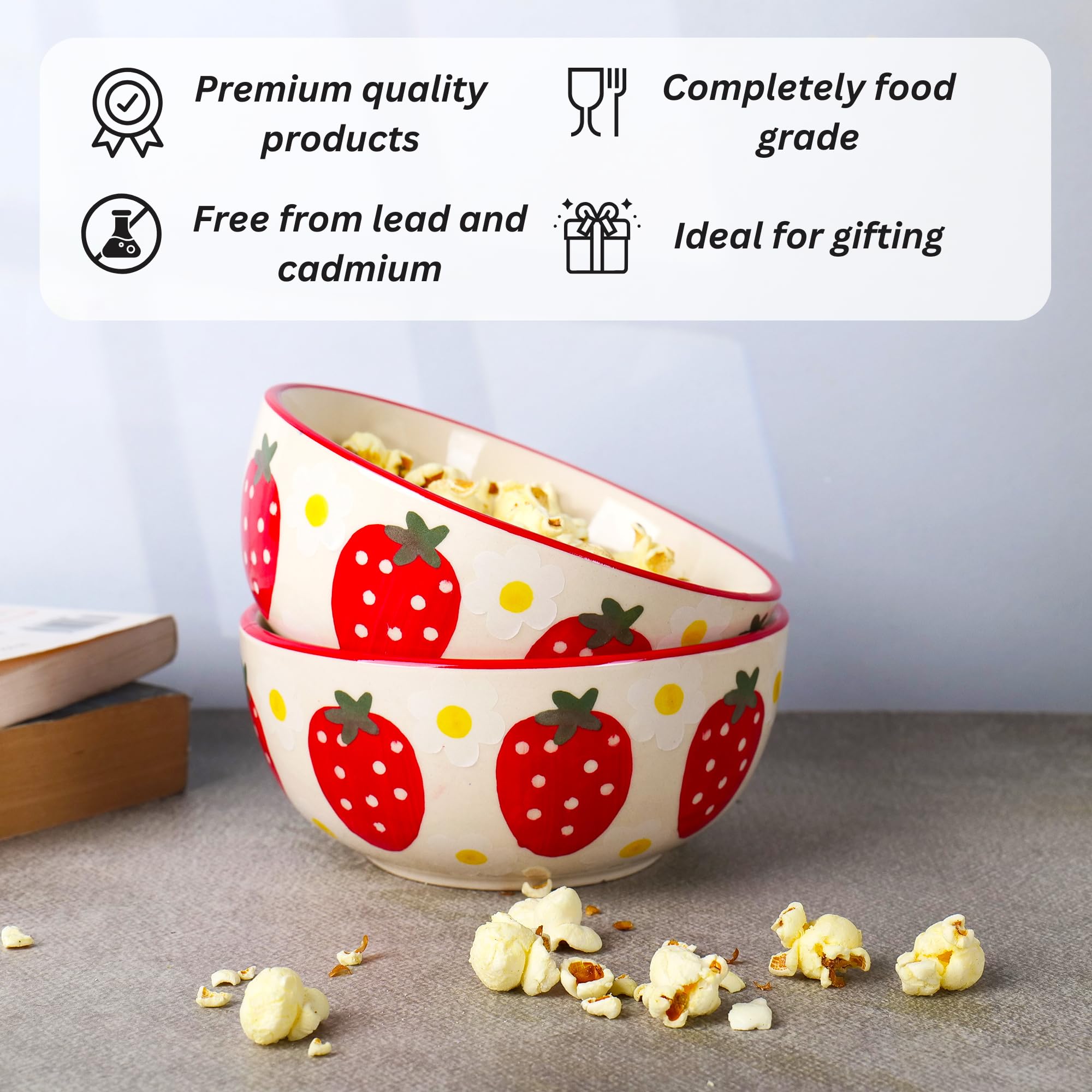 Strawberry printed bowls set of 2
