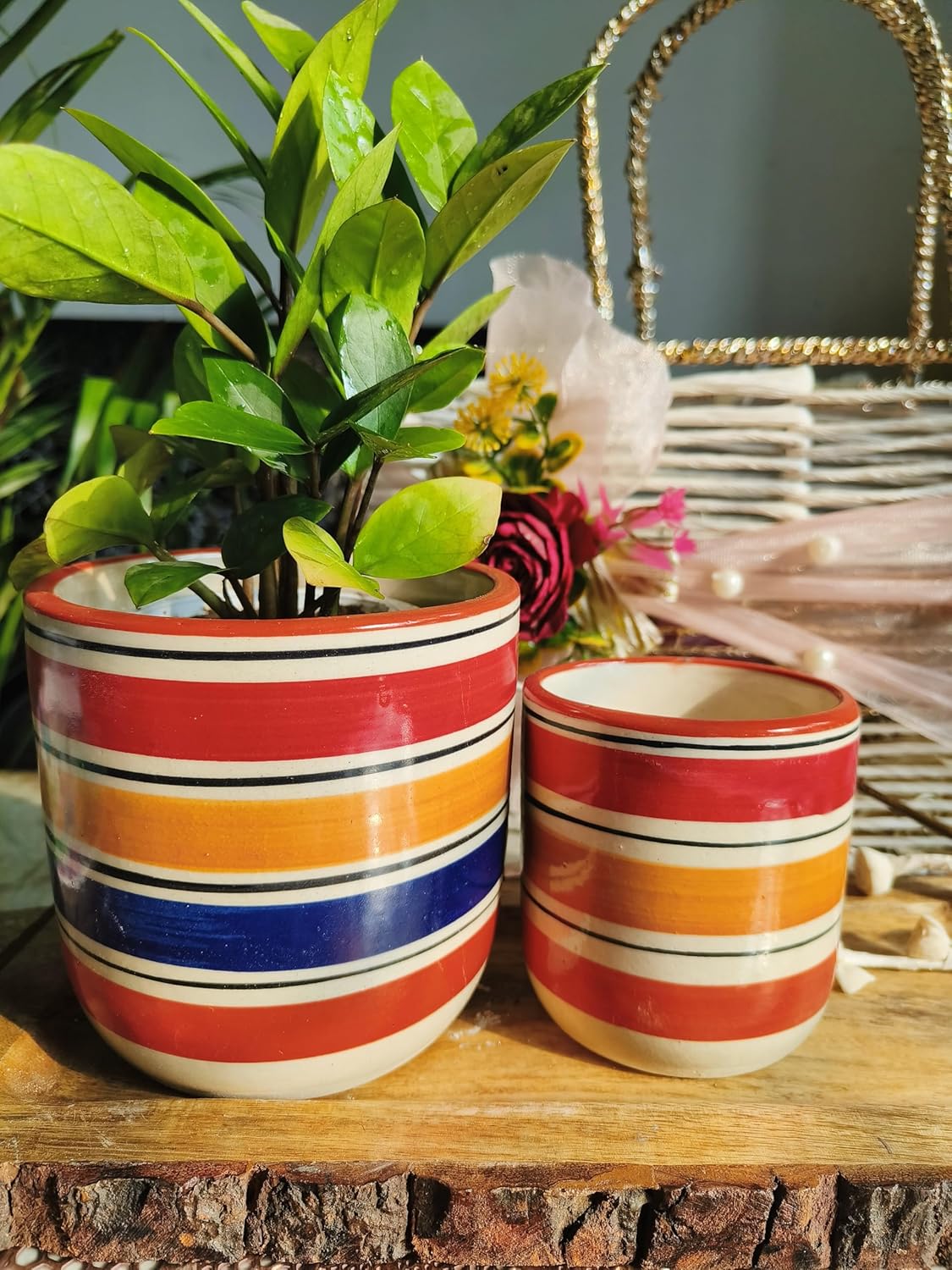 Multicolor Balti pot set of 2