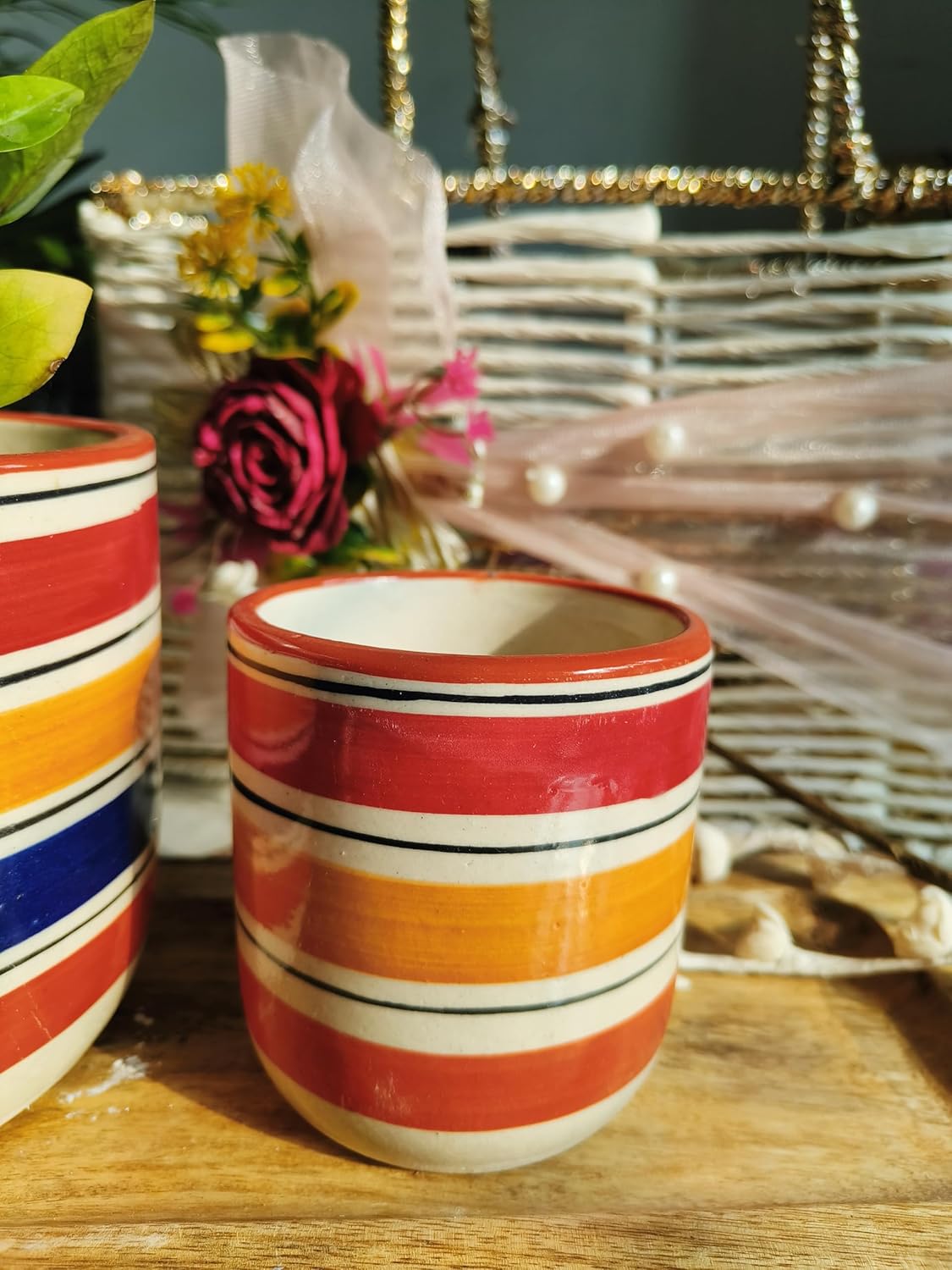 Multicolor Balti pot set of 2