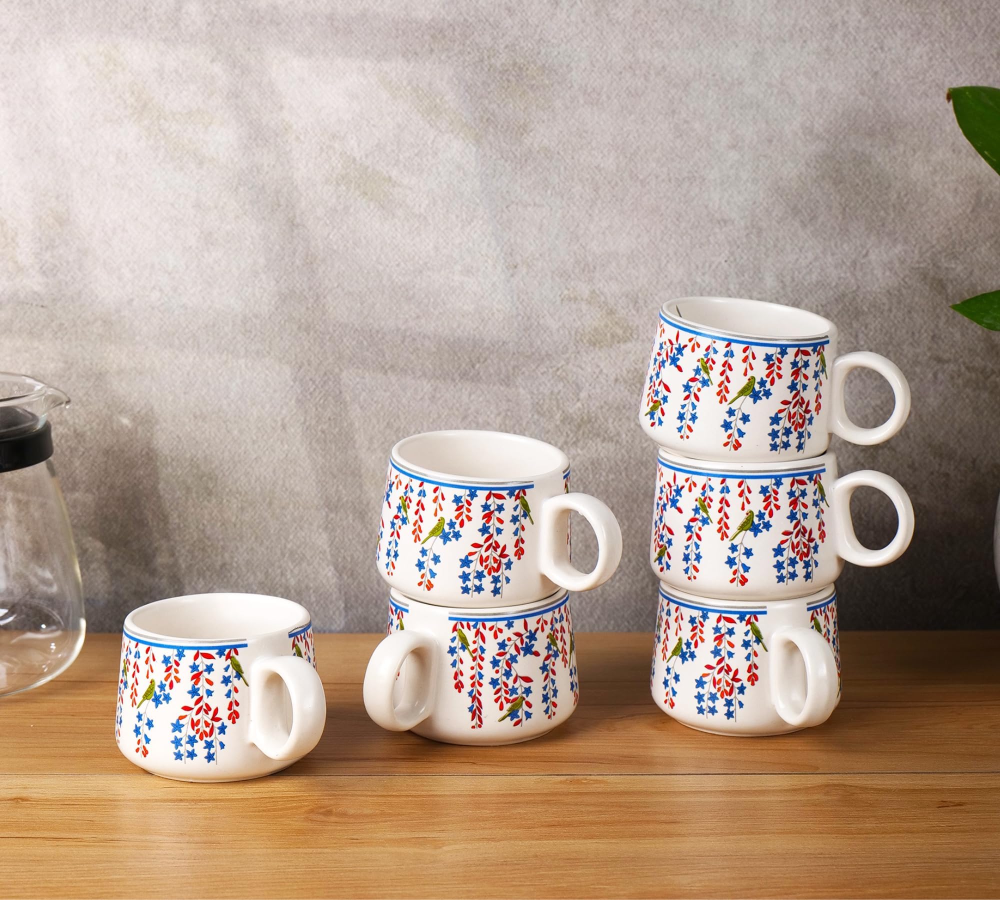 Bell printed cup set of 6