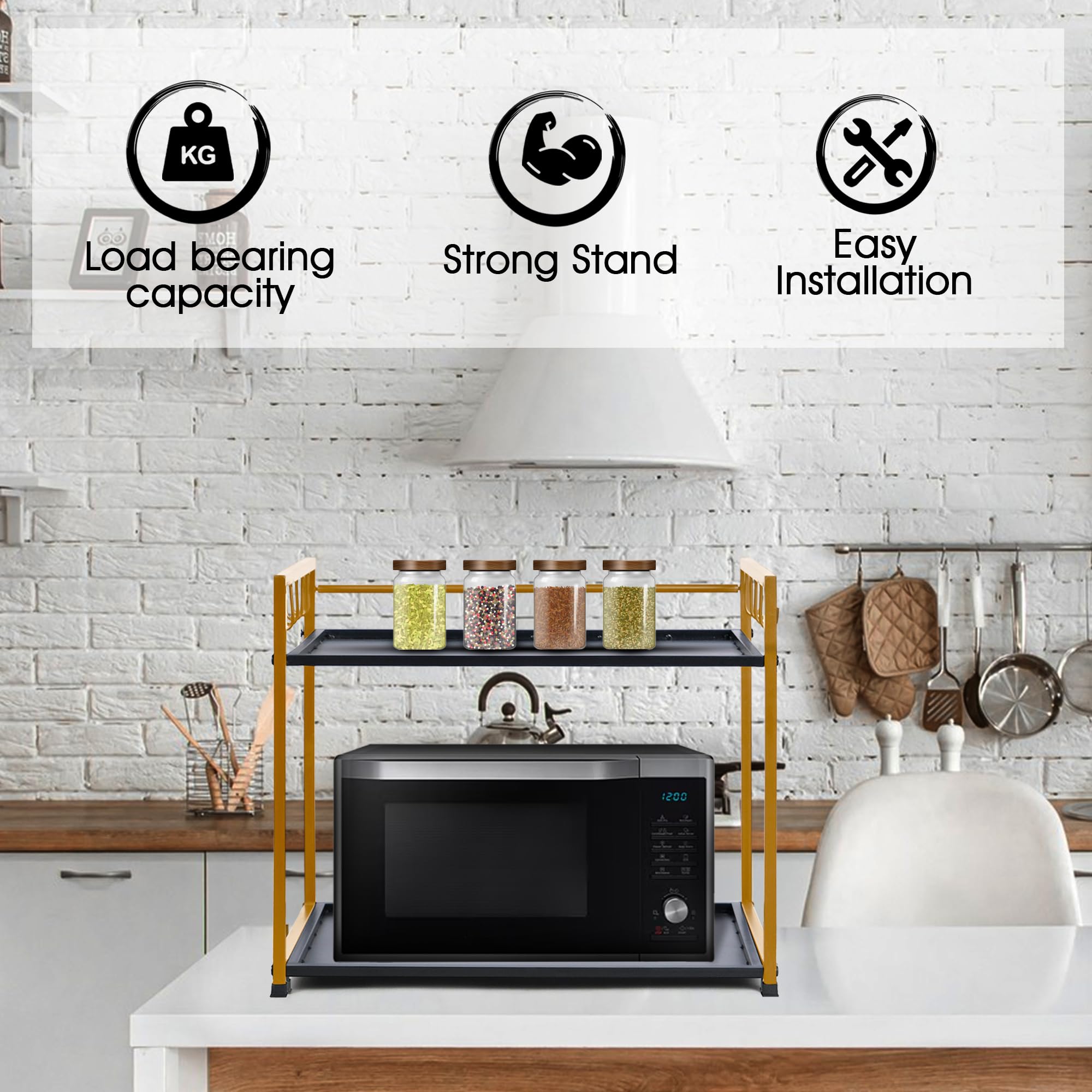 Metal Microwave Stand (Black with Gold)