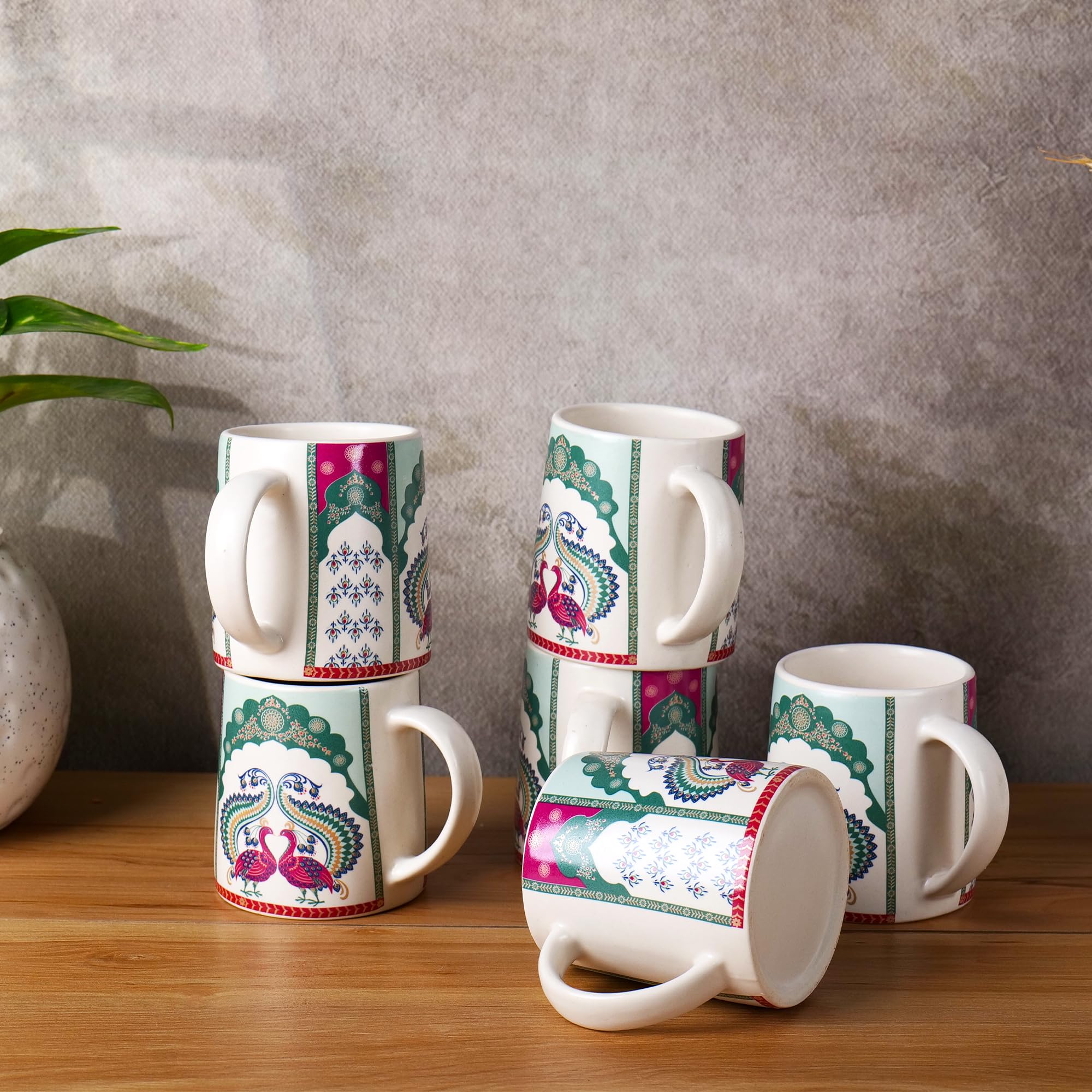 Peacock design print mug set of 6