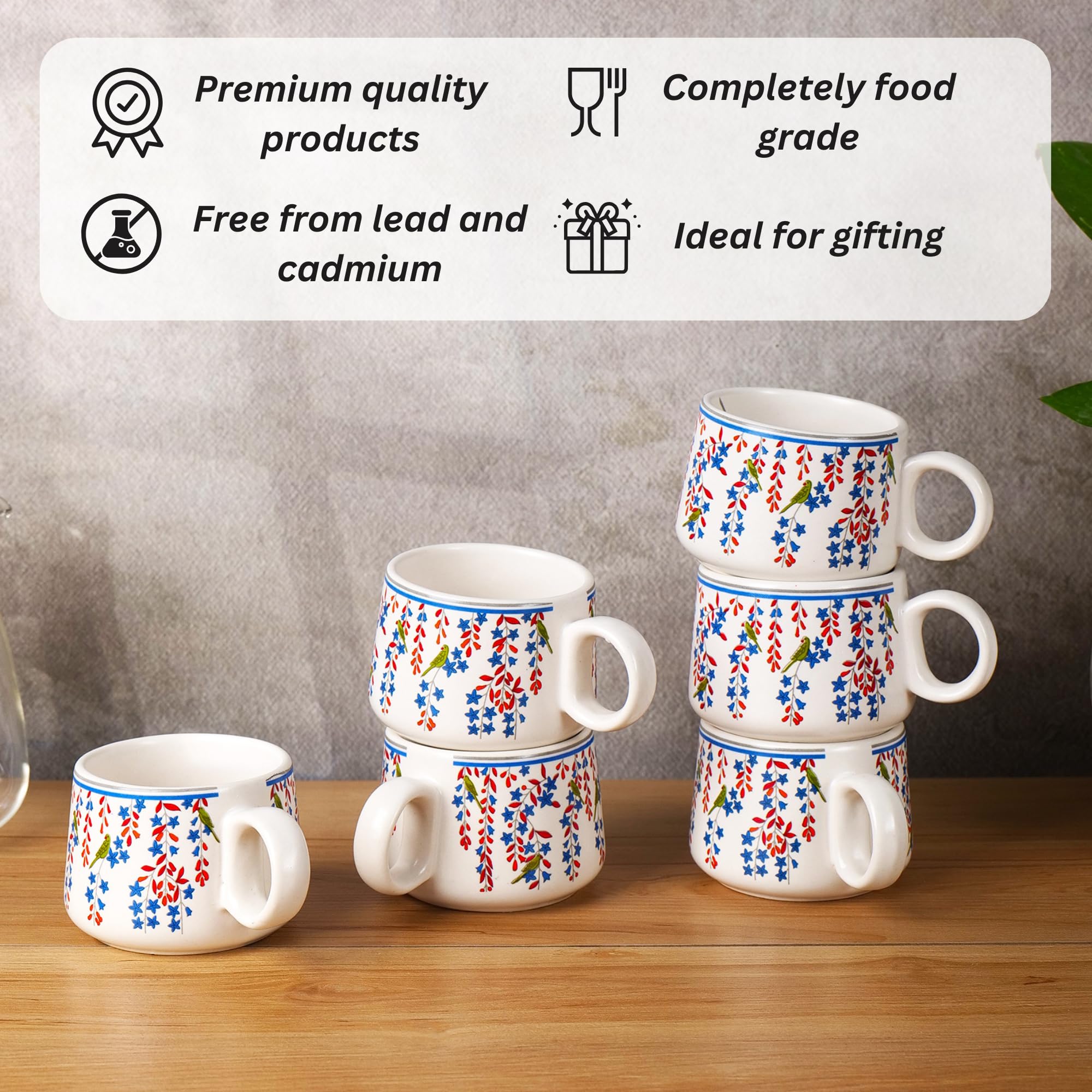 Bell printed cup set of 6